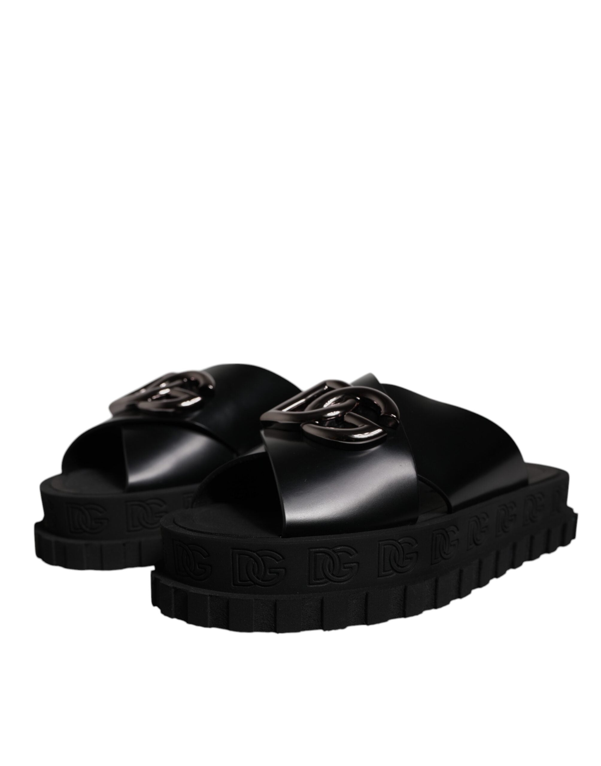 2275 Dolce & Gabbana Leather DG Criss Cross Slides Sandals Men's Shoes
