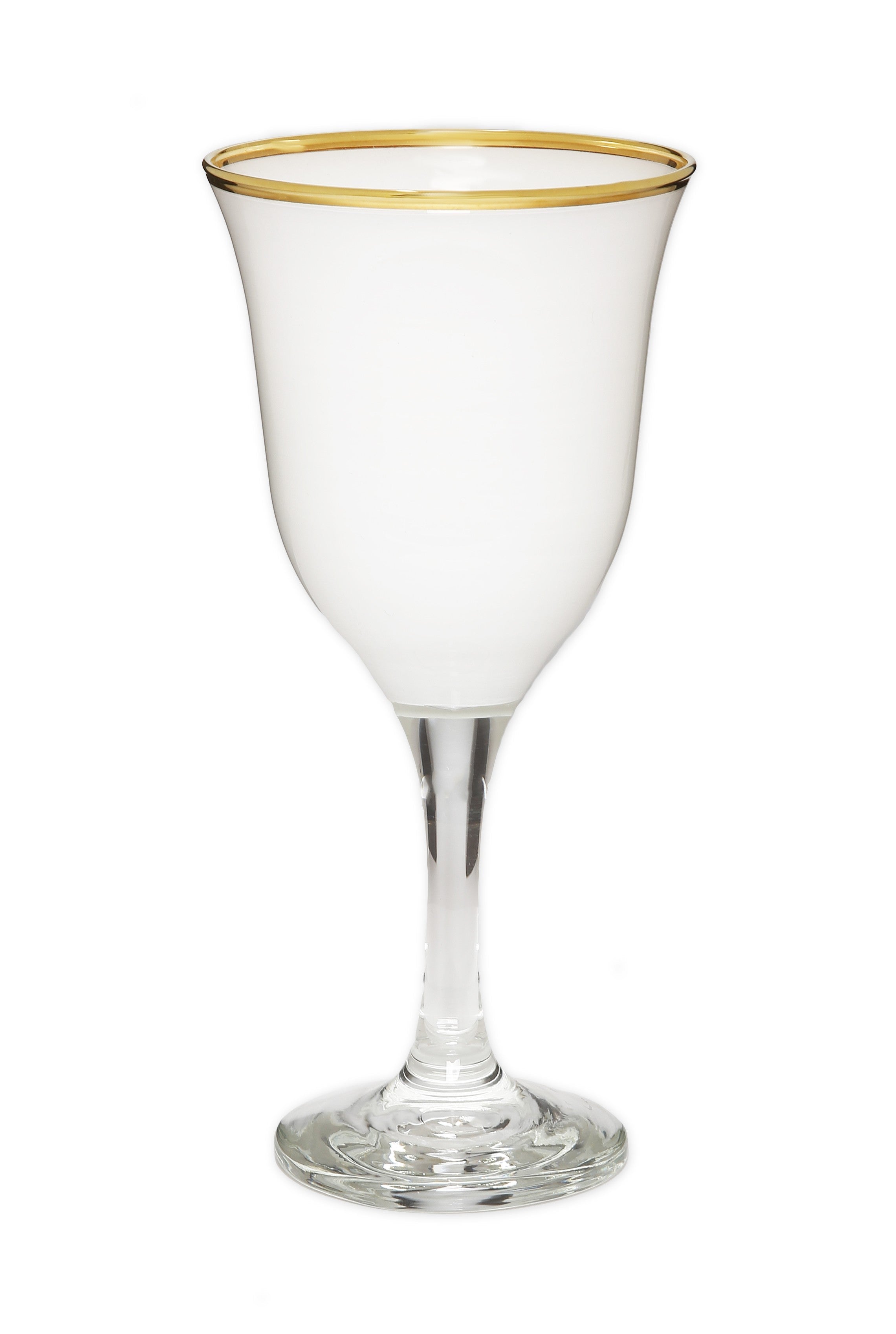 2503 Set of 6 Water Glasses White with Clear Stem and Gold Rim