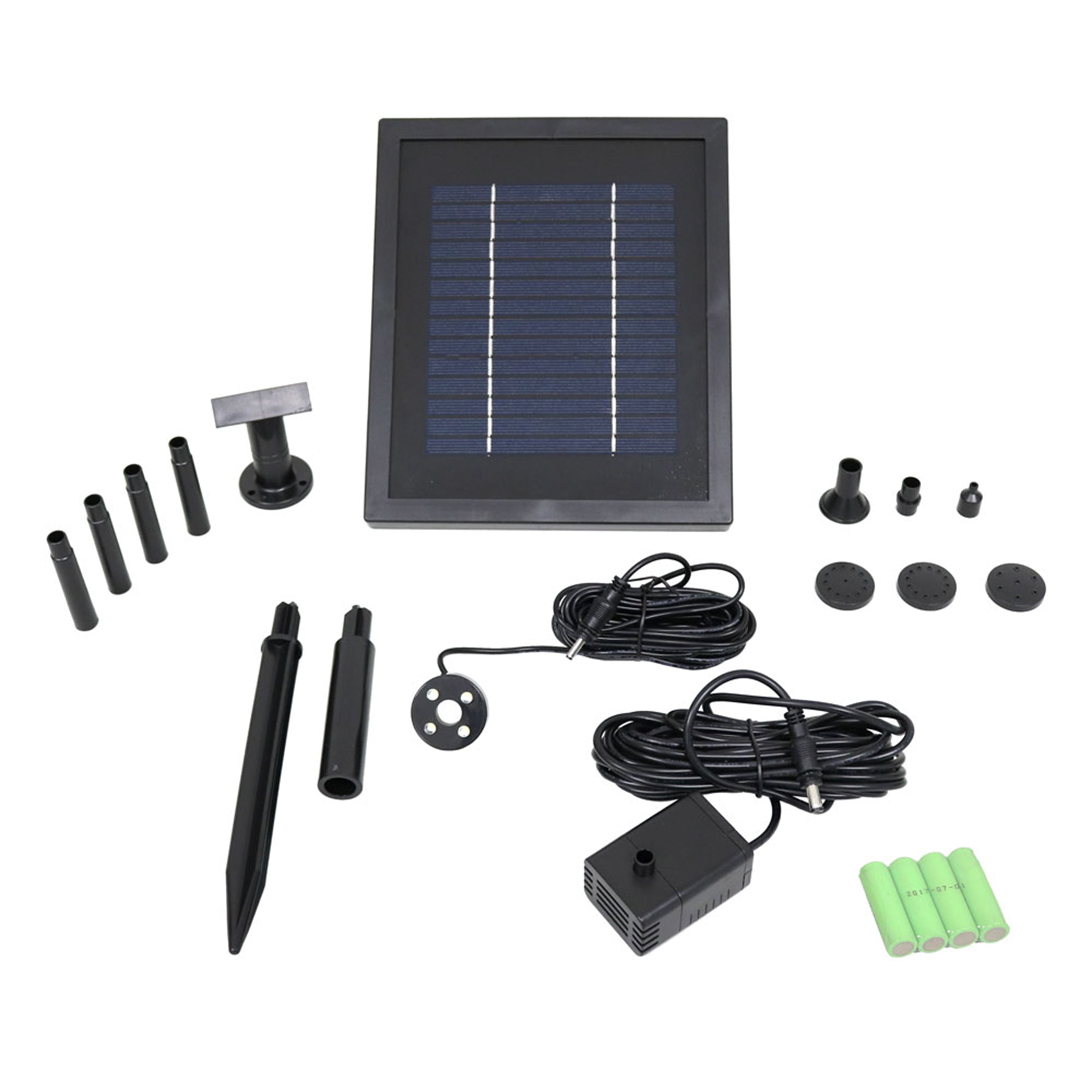 2936 Sunnydaze Outdoor Solar Powered Water Pump and Panel Bird Bath Fountain Kit with Battery Pack and LED Lights   65 GPH   47"