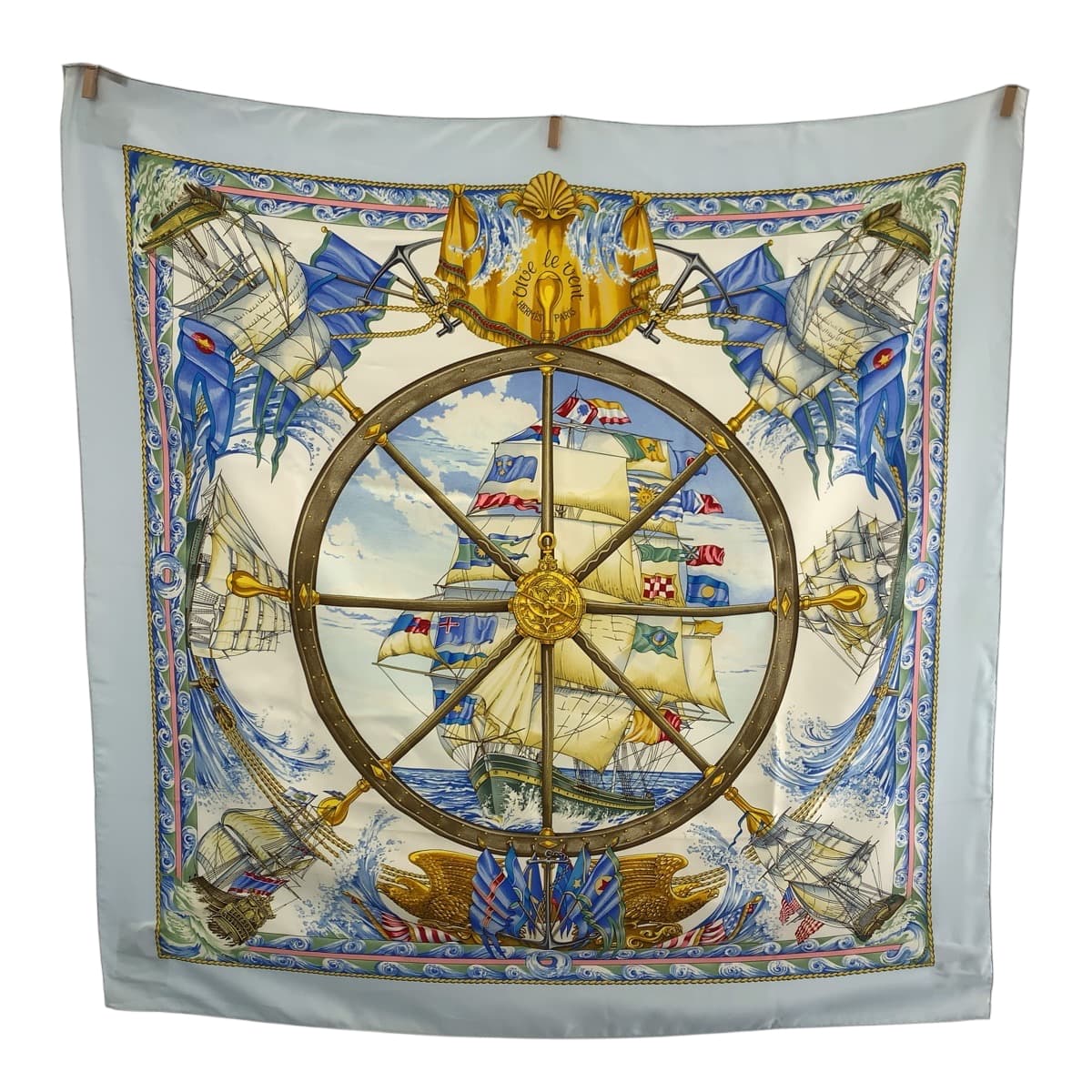 HERMES scarf silk Blue multicolor Carre90 VIVE LE VENT