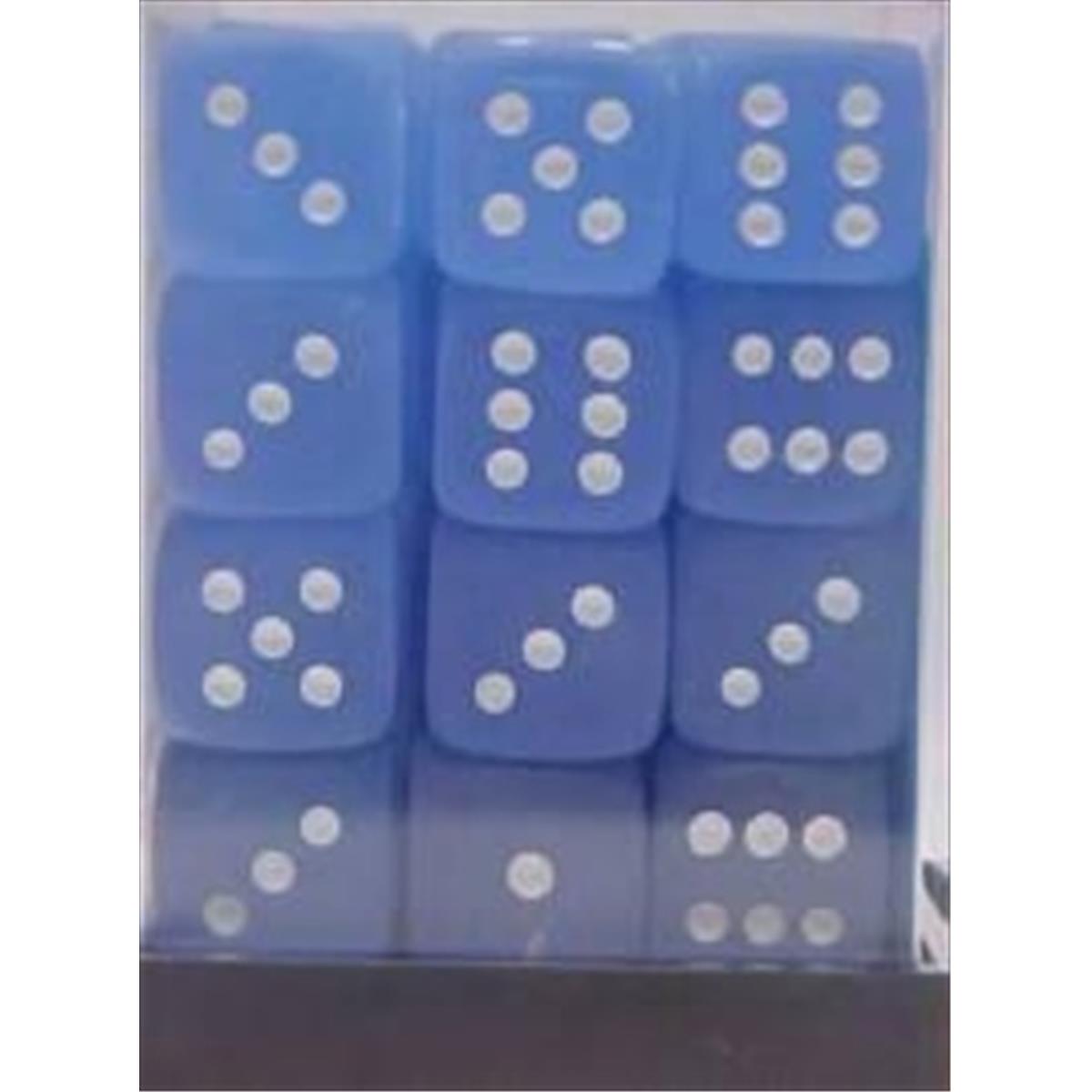 2297 Chessex Manufacturing 27806 12 mm Frosted Blue With White Numbers D6 Dice Set Of 36