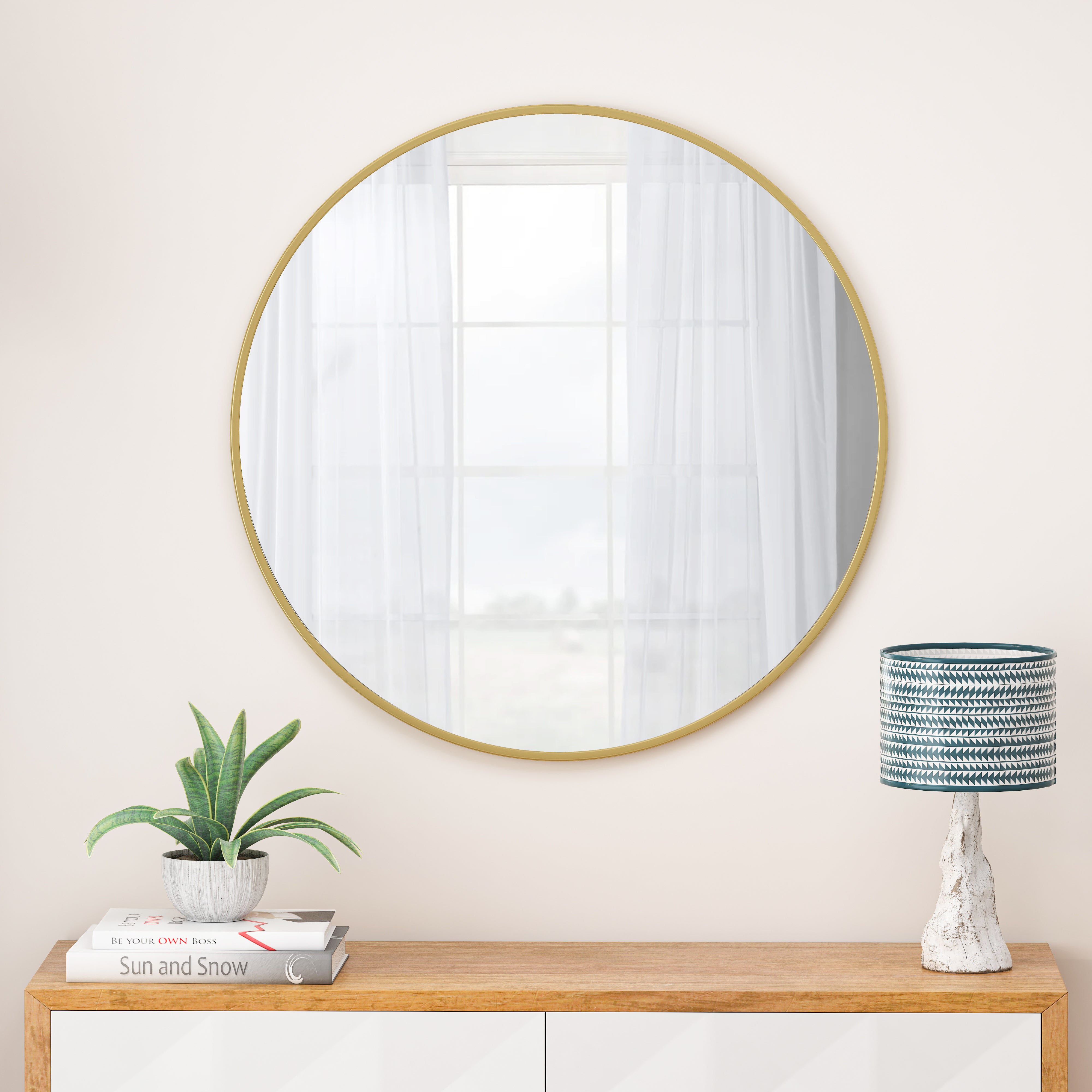 2594 Streamdale Gold Metal Framed 48" Wall Mirror   Oversized Circular Vanity