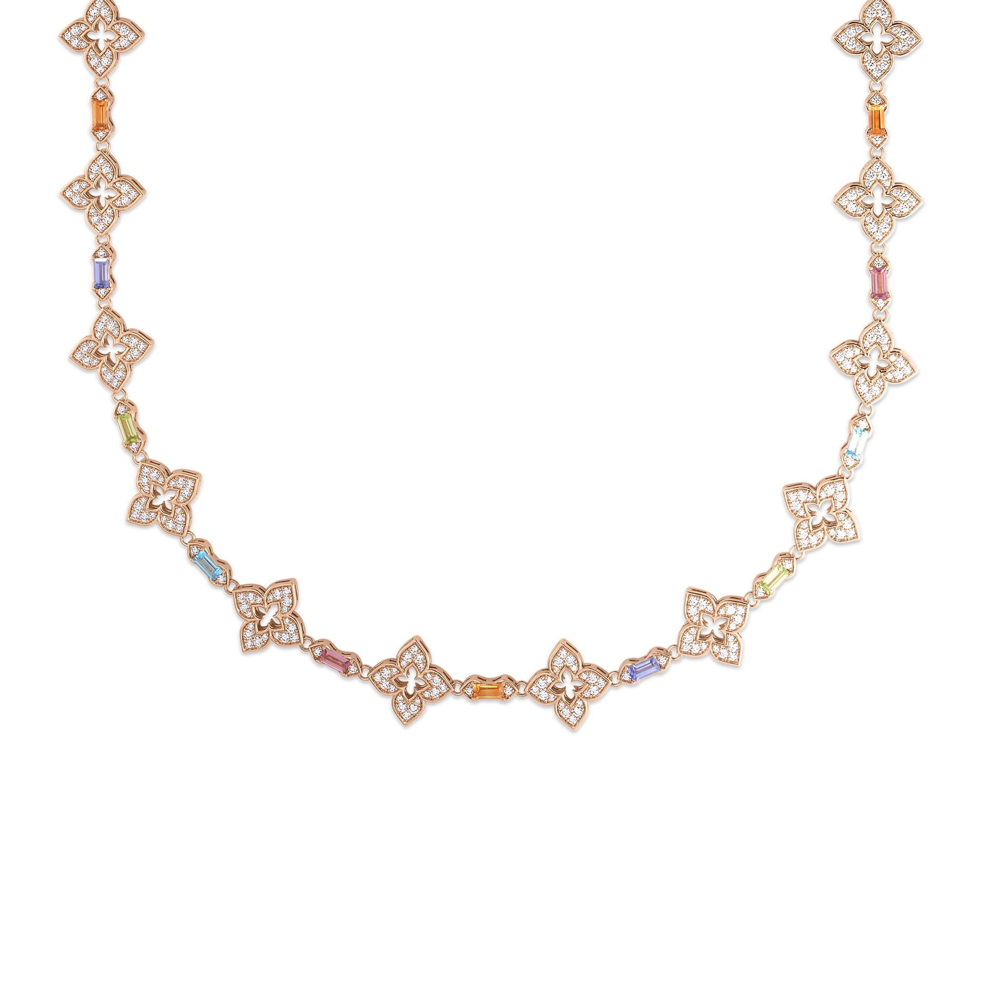 ROBERTO COIN Venetian Princess 18K Yellow Gold Diamond  Ruby  Blue Topaz  and Tanzanite Flower Necklace