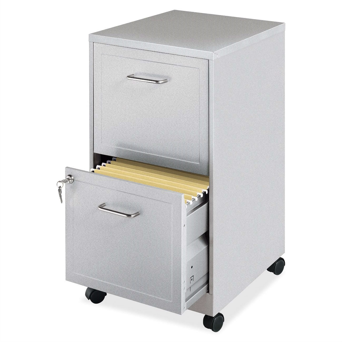 2736 Gray Silver Metal 2 Drawer File Cabinet with Casters
