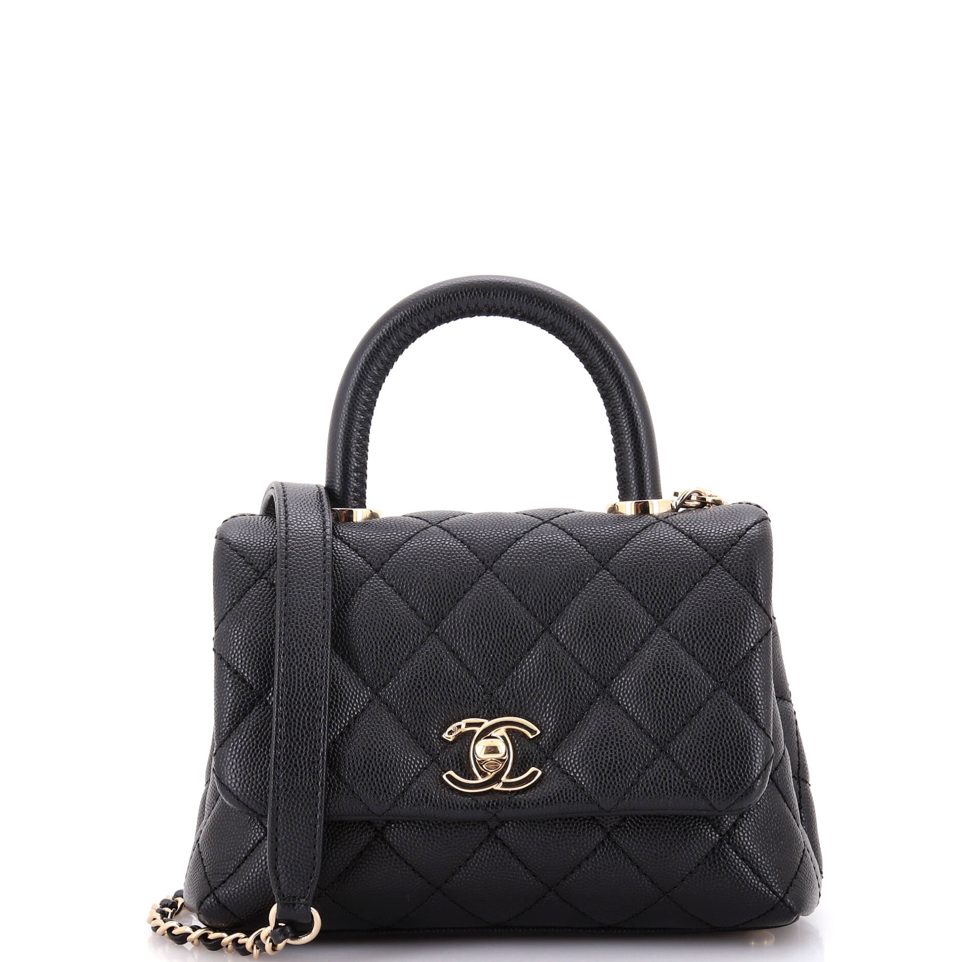 2860 Coco Top Handle Bag Quilted Caviar Extra Mini