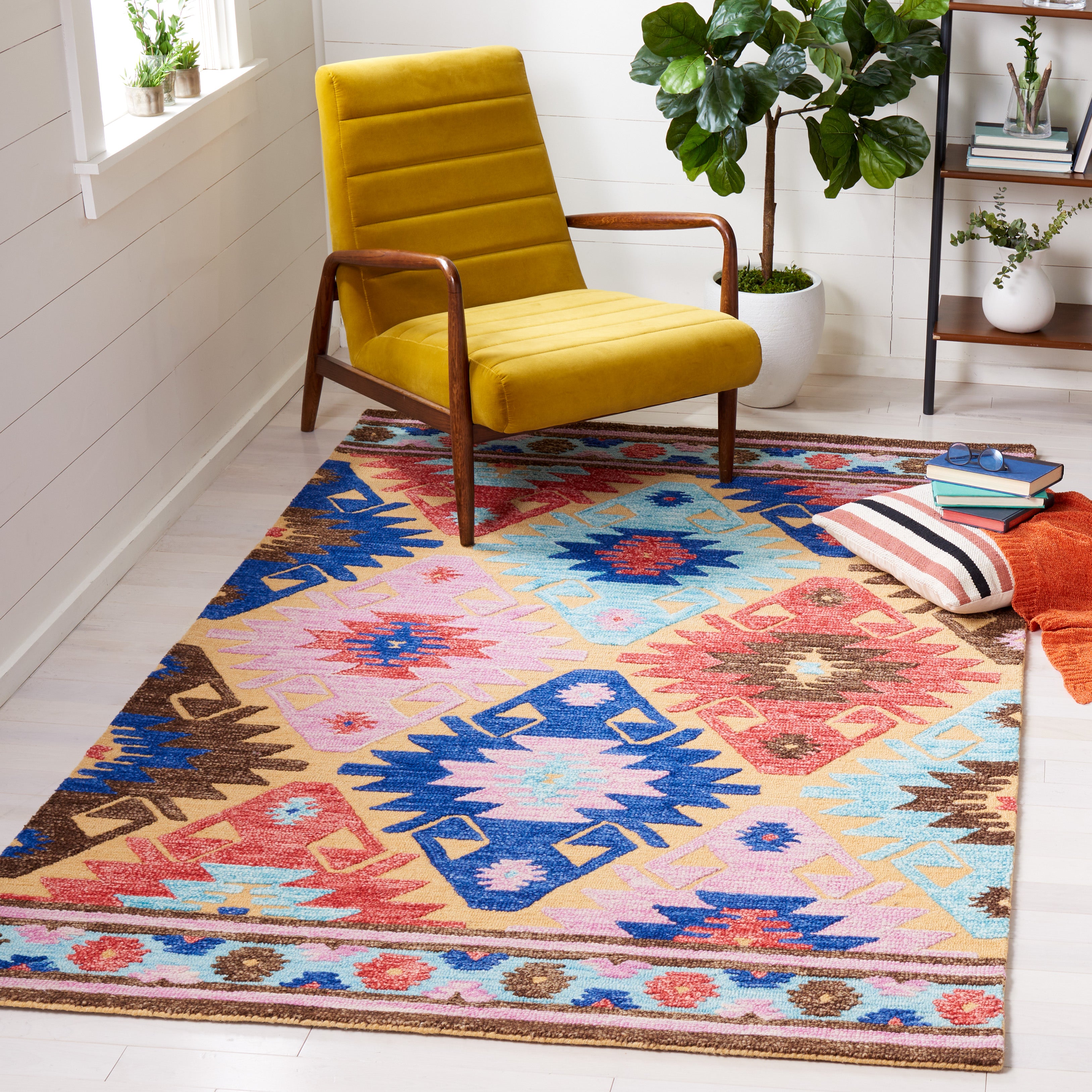 2346 Aspen Hand Made Area Rug Gold Blue Bohemian Style Non Shedding