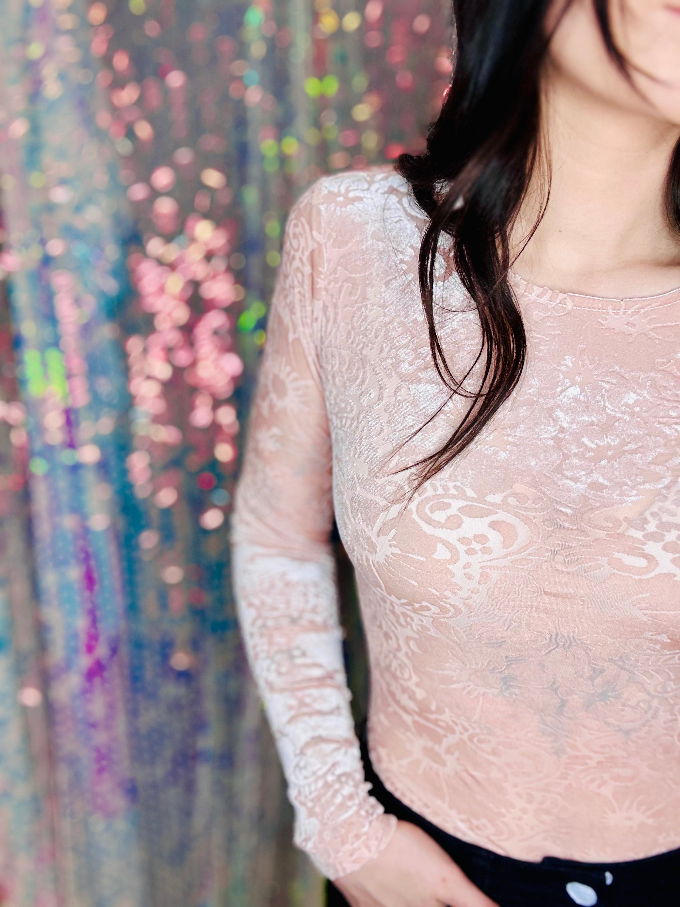 IRIS BASICS Nude Floral Velvet Bodysuit