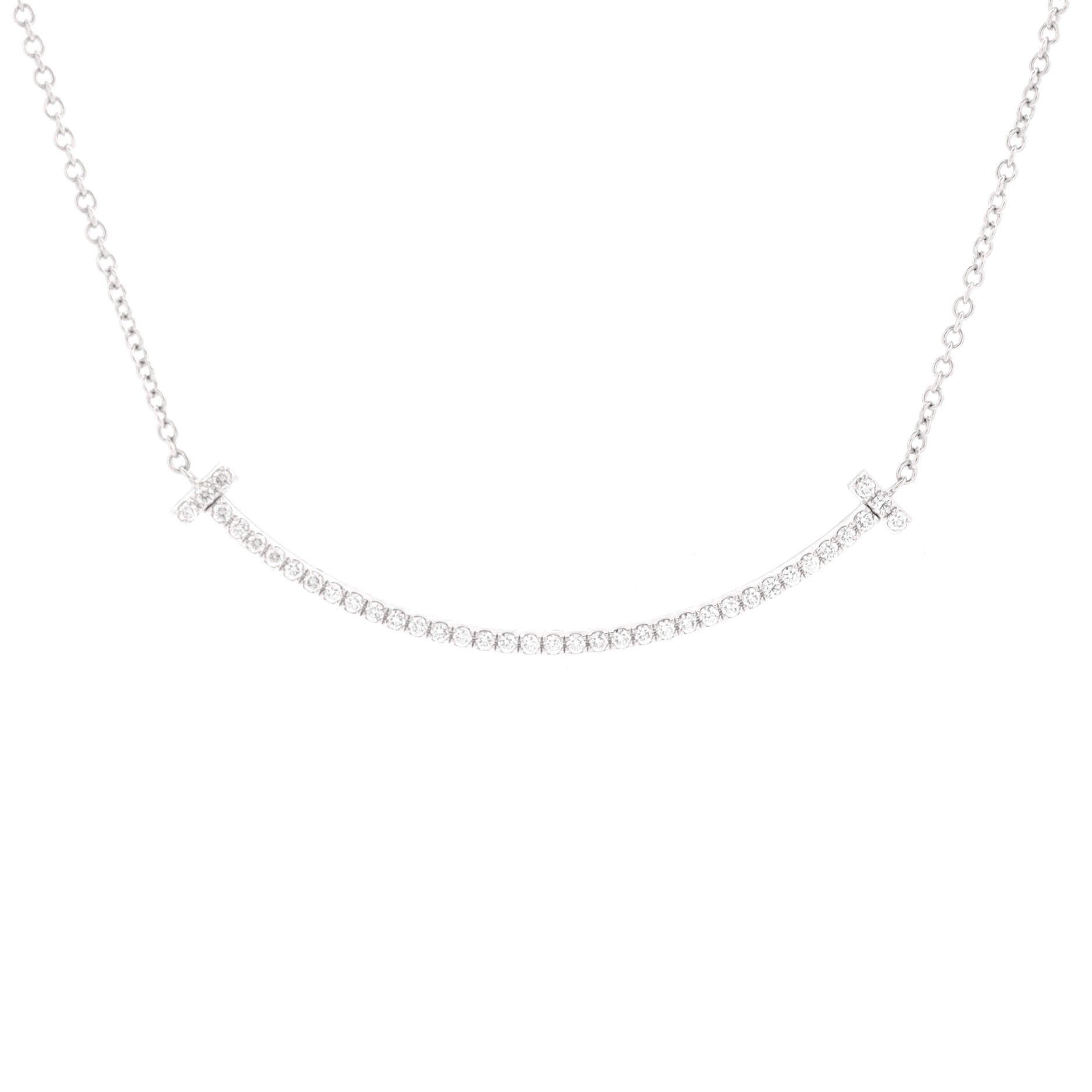 2860 T Smile Pendant Necklace 18K White Gold with Diamonds Small