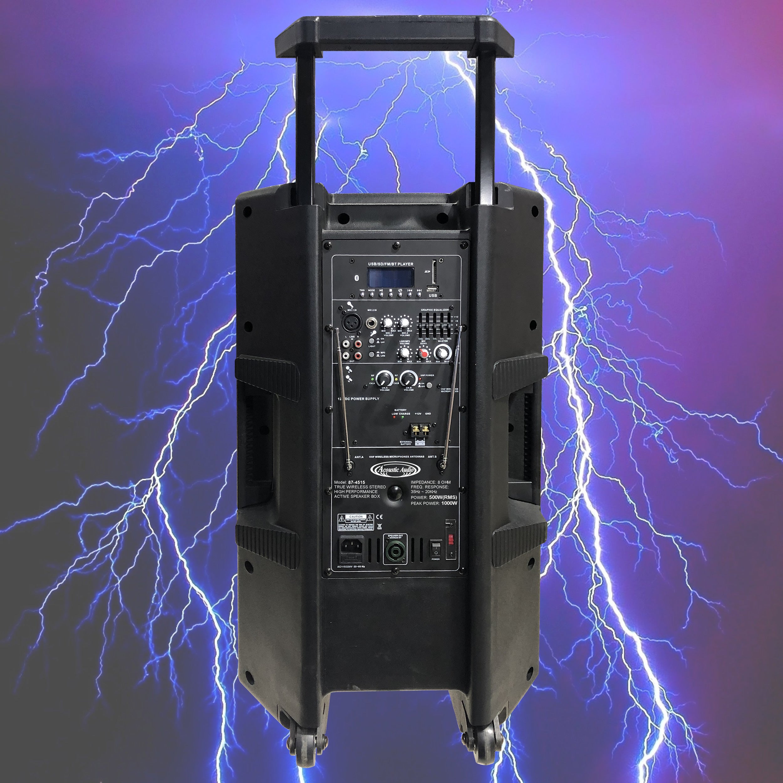 ACOUSTIC AUDIO 87 4515 15" TWS Professional 2 Way Active Speaker Box with Built in MP3 Player, Bluetooth & FM