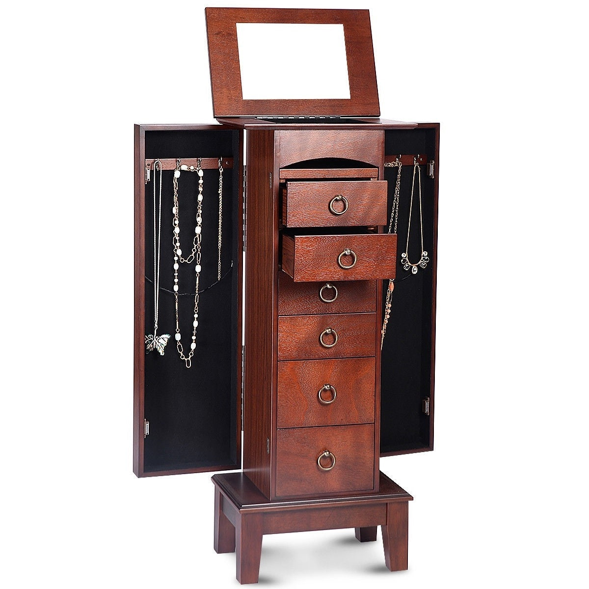 2736 Medium Brown Wood Jewlery Armoire Storage Chest Cabinet with Mirror