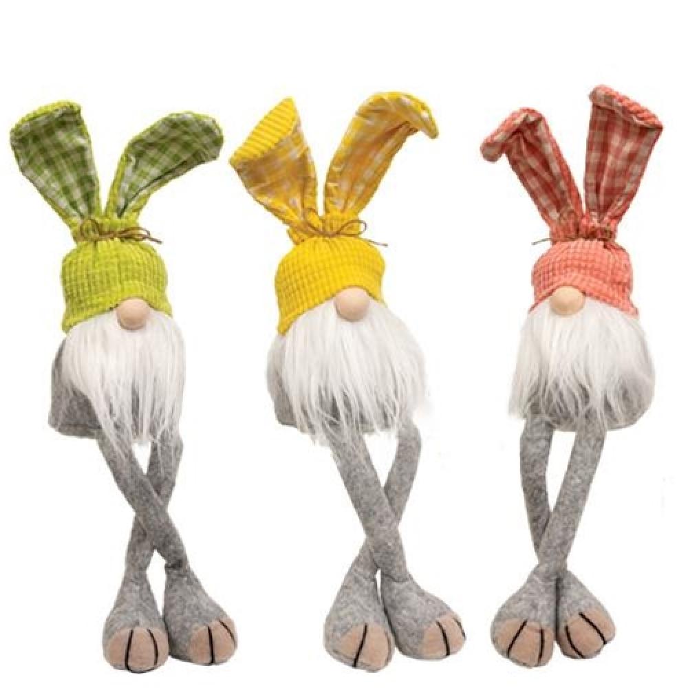 2736 *Gingham Waffle Bunny Dangle Leg Gnome 3 Asstd.