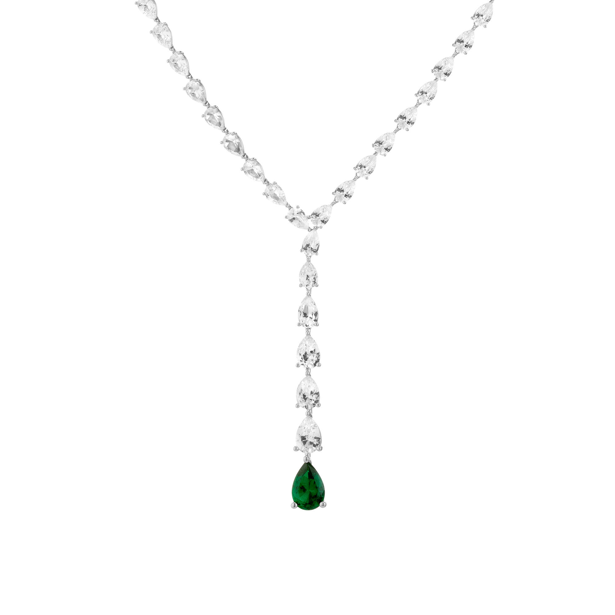 AURATE NEW YORK Lab Grown White Sapphire Waterfall Necklace with Emerald