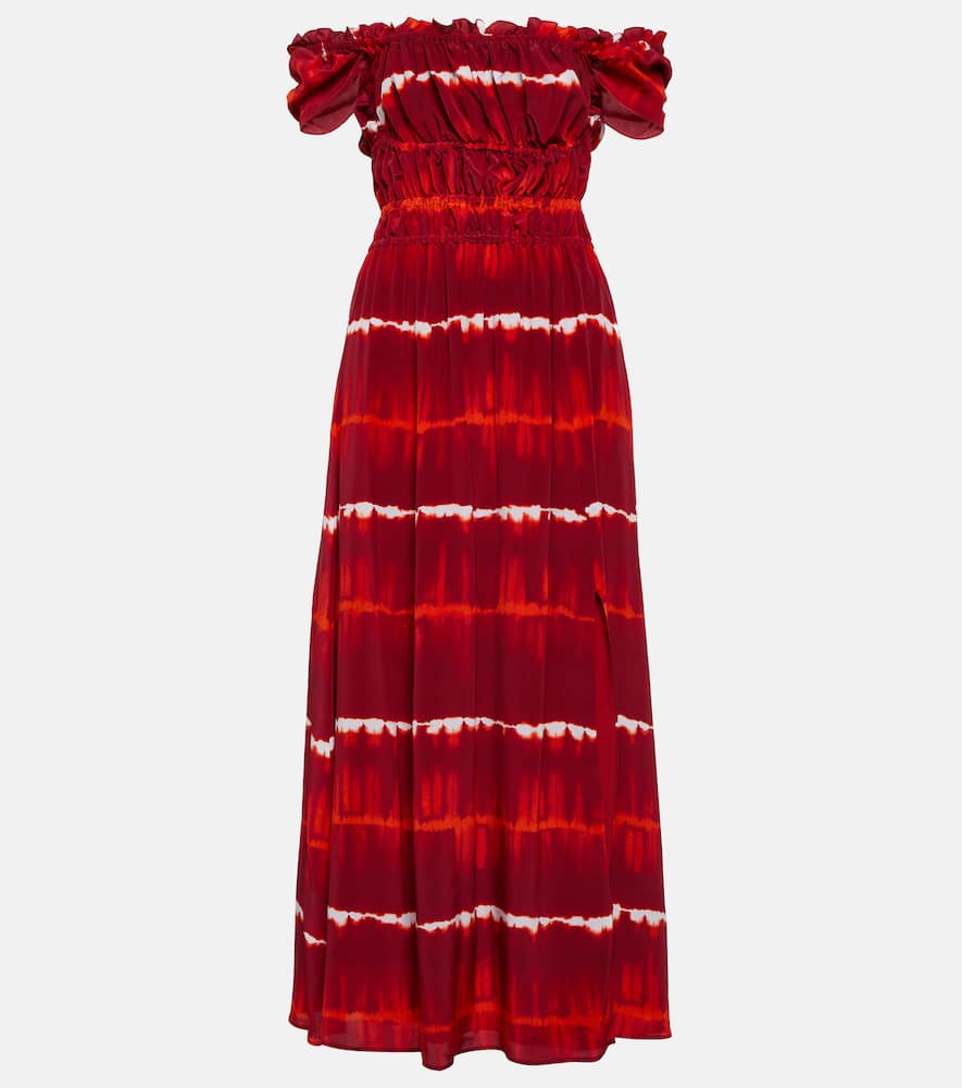Altuzarra Printed off shoulder silk midi dress
