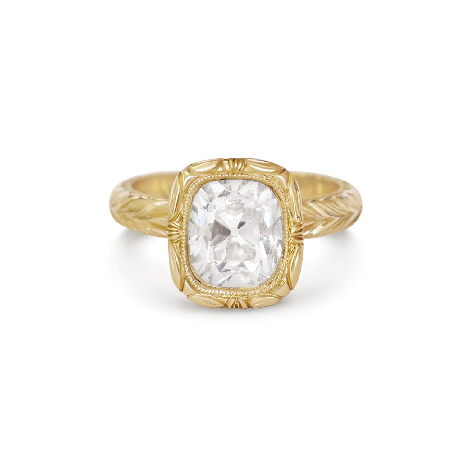 BERLINGER JEWELRY Antique Cushion Cut Diamond Engraved Bubble Ring