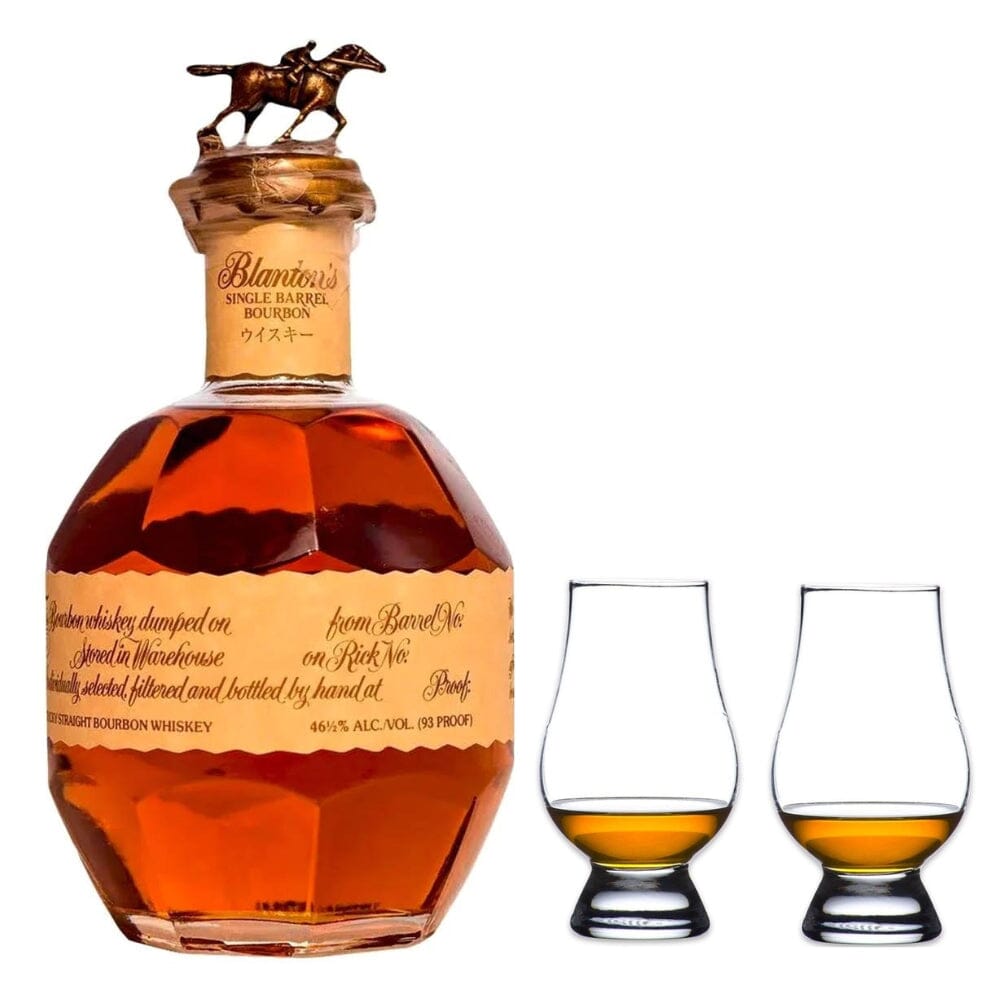 BLANTON'S BOURBON Blanton’s Single Barrel Red Takara Japanese Edition Bourbon Whiskey & Glencairn Whiskey Glass Set