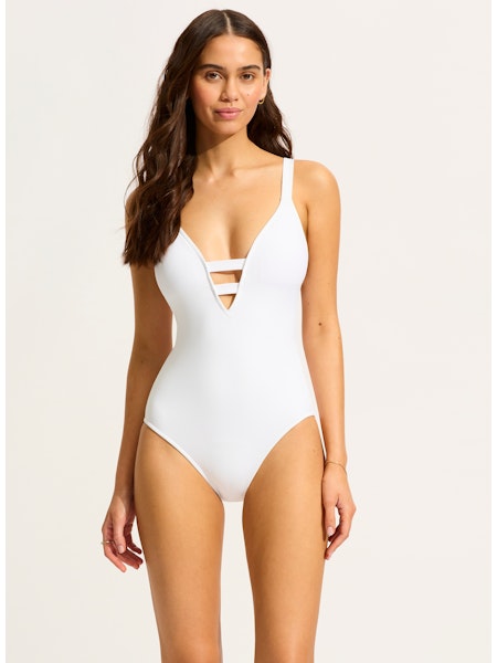 Seafolly Active Deep V Maillot Swimsuit    White