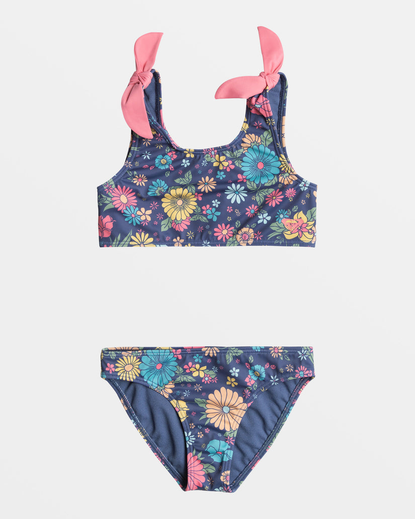 Roxy Girls Baja Baby Crop Top Bikini Bijou Blue