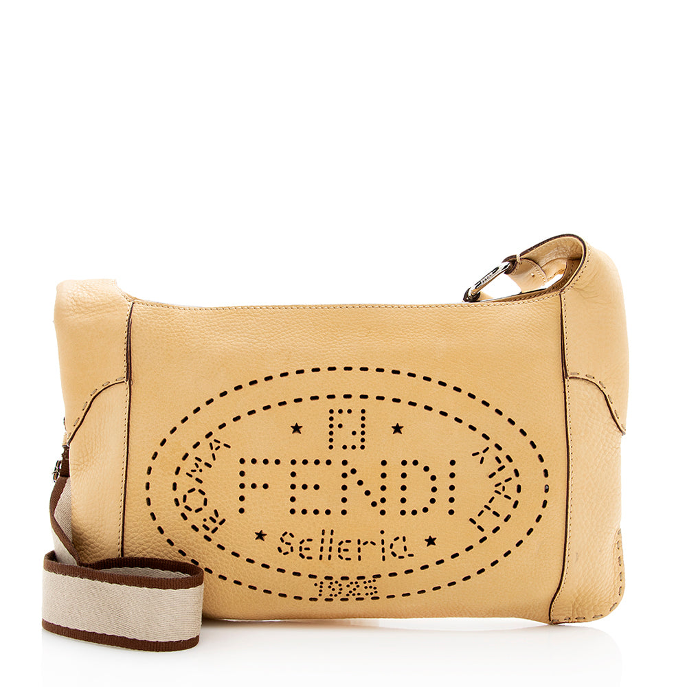 Fendi Selleria Leather Perforated Romano Messenger Bag (SHF 18894)