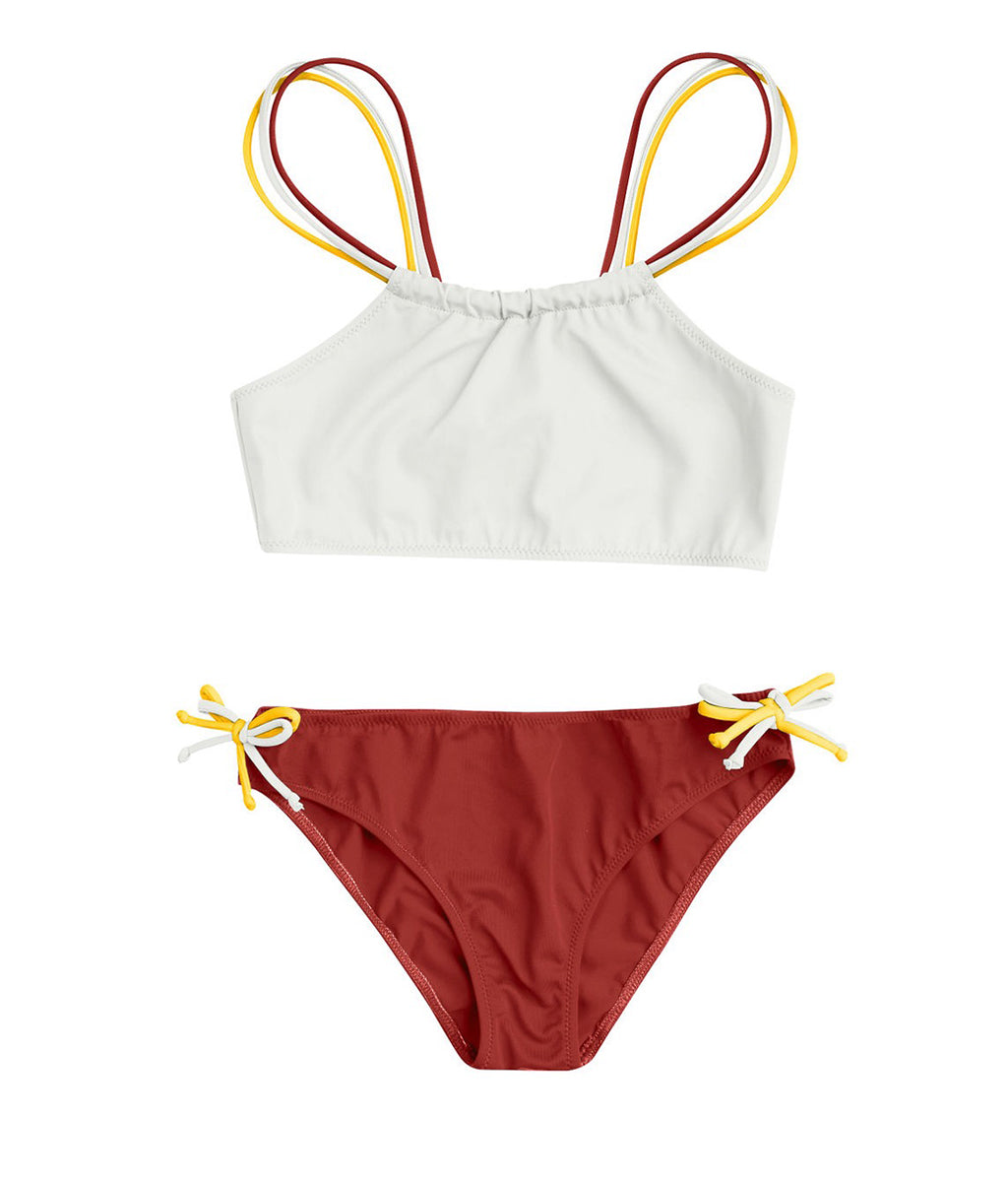 FOLPETTO Bow Detail Bikini in Terracotta, Ivory, and Sicilian Yellow