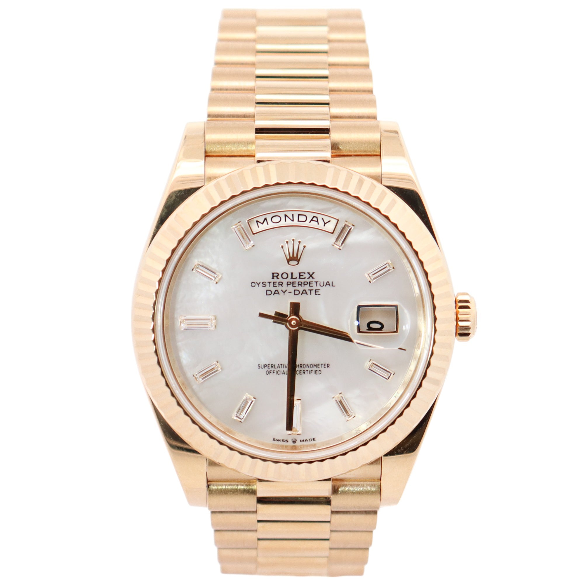 HAPPY JEWELERS Rolex Day Date 40mm MOP Dial Watch Ref# 228238