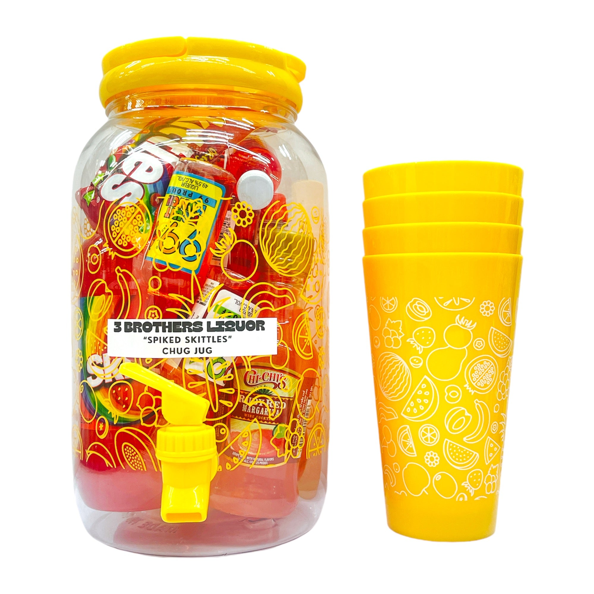3 Brothers Liquor Spiked Skittles Chug Jug Alcohol Cocktail Bucket