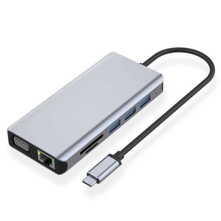 GARSUPPLY 12 in 1 RJ45 + 100W PD + SD/TF + USB3.0x5+ HDMI + VGA + 3.5mm AUX to Type C HUB Adapter