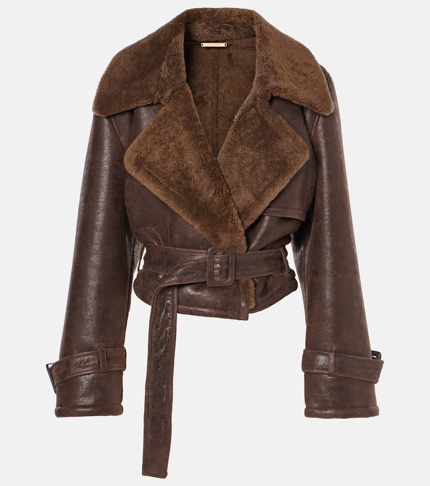 Nour Hammour Hatti shearling trimmed leather jacket