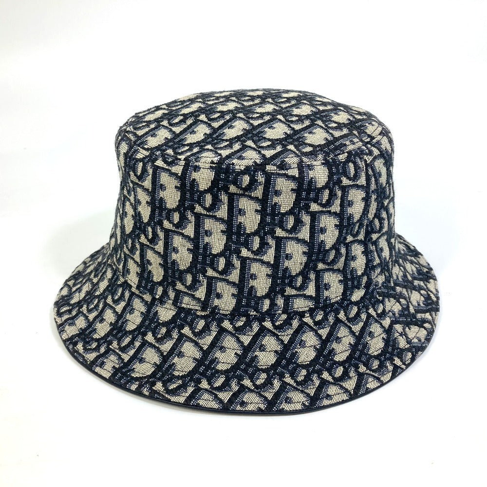 Christian Dior hat 113C907A4502 Canvas   leather Navy Oblique Bucket Women M Used Authentic