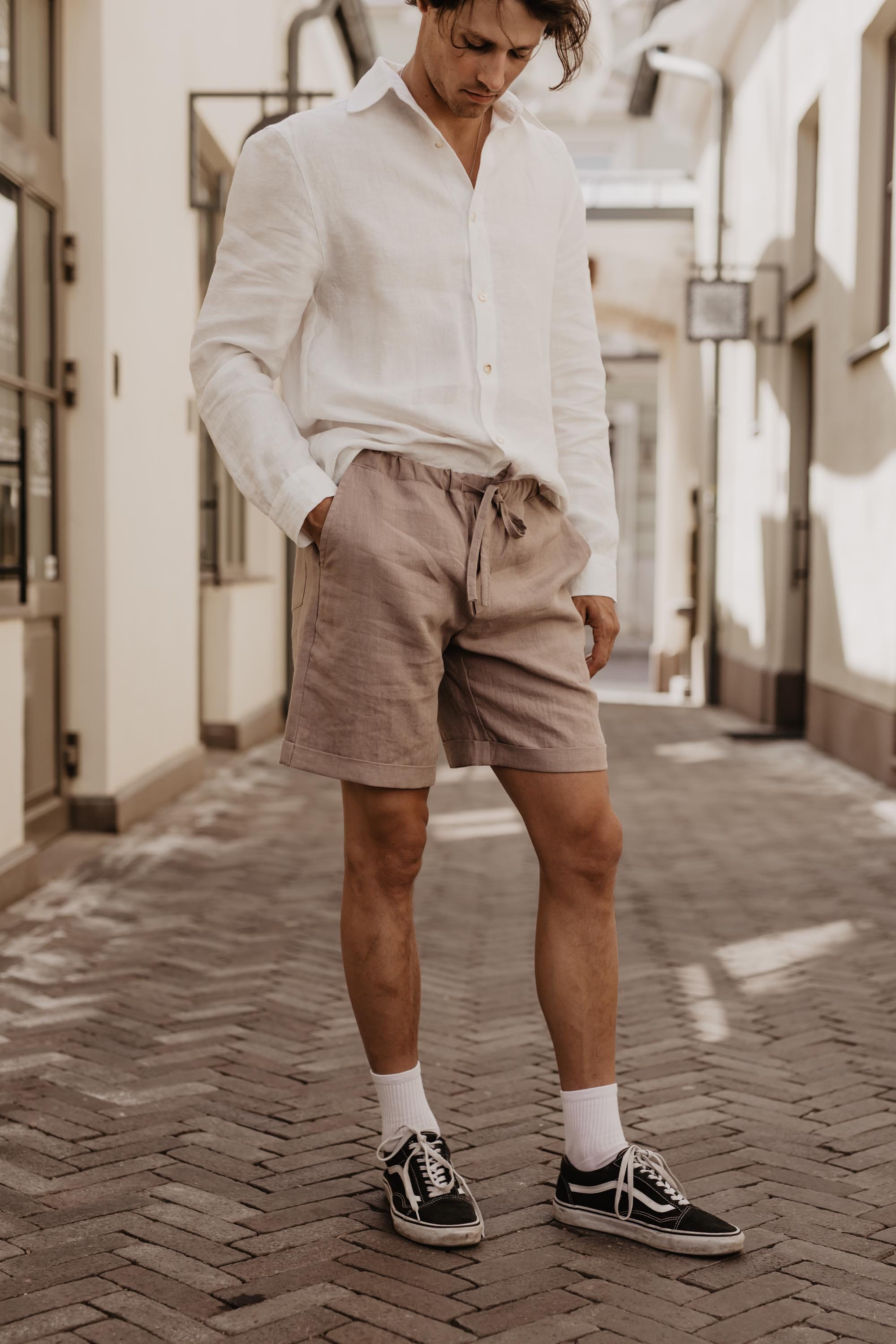 AMOURLINEN Ares casual linen shorts in Rosy Brown
