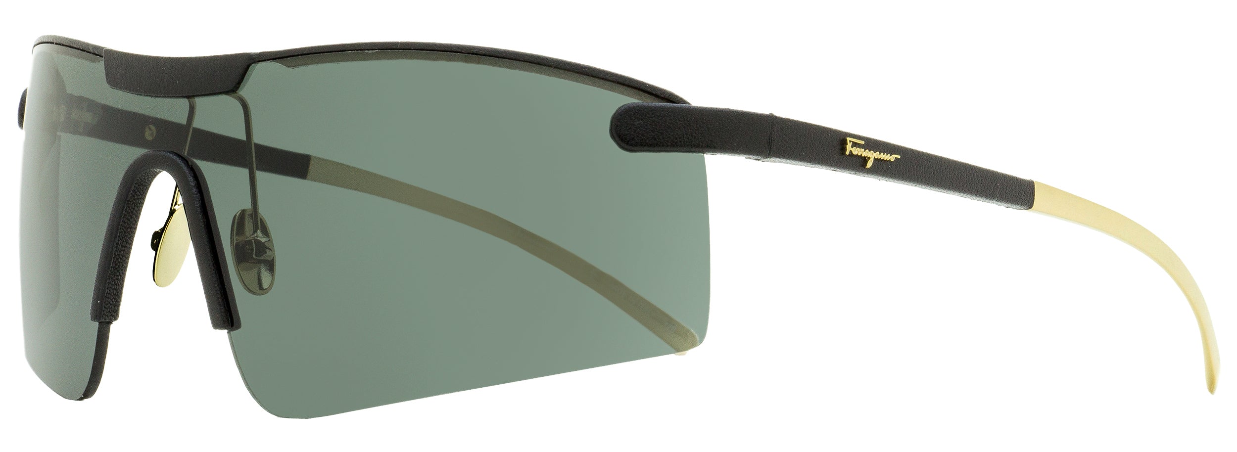 Salvatore Ferragamo Shield Sunglasses SF233SL 703 Gold Black Leather 74mm 233