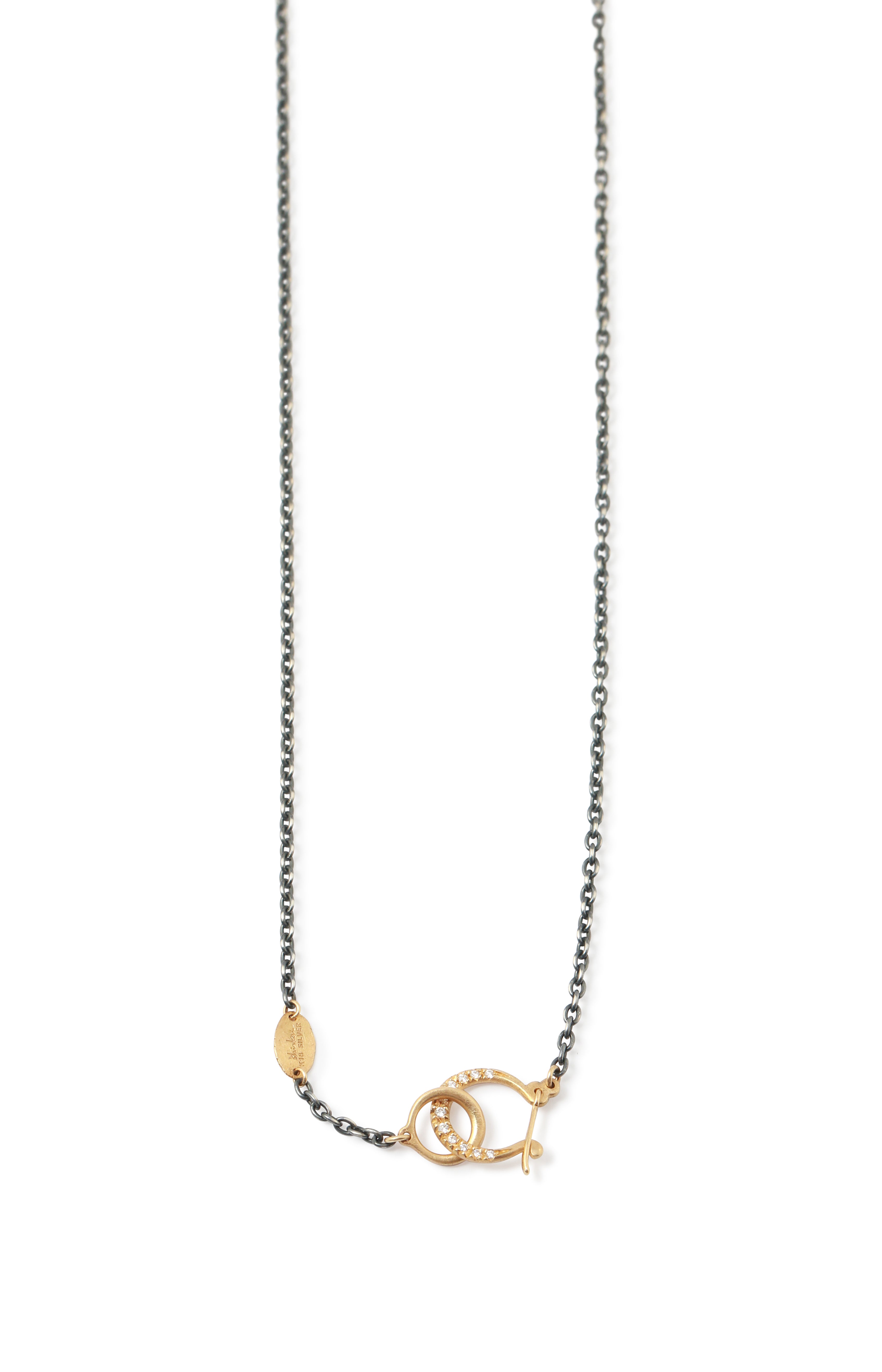 Oxidized Silver Chain White Diamond Clasp Necklace by Shinkai