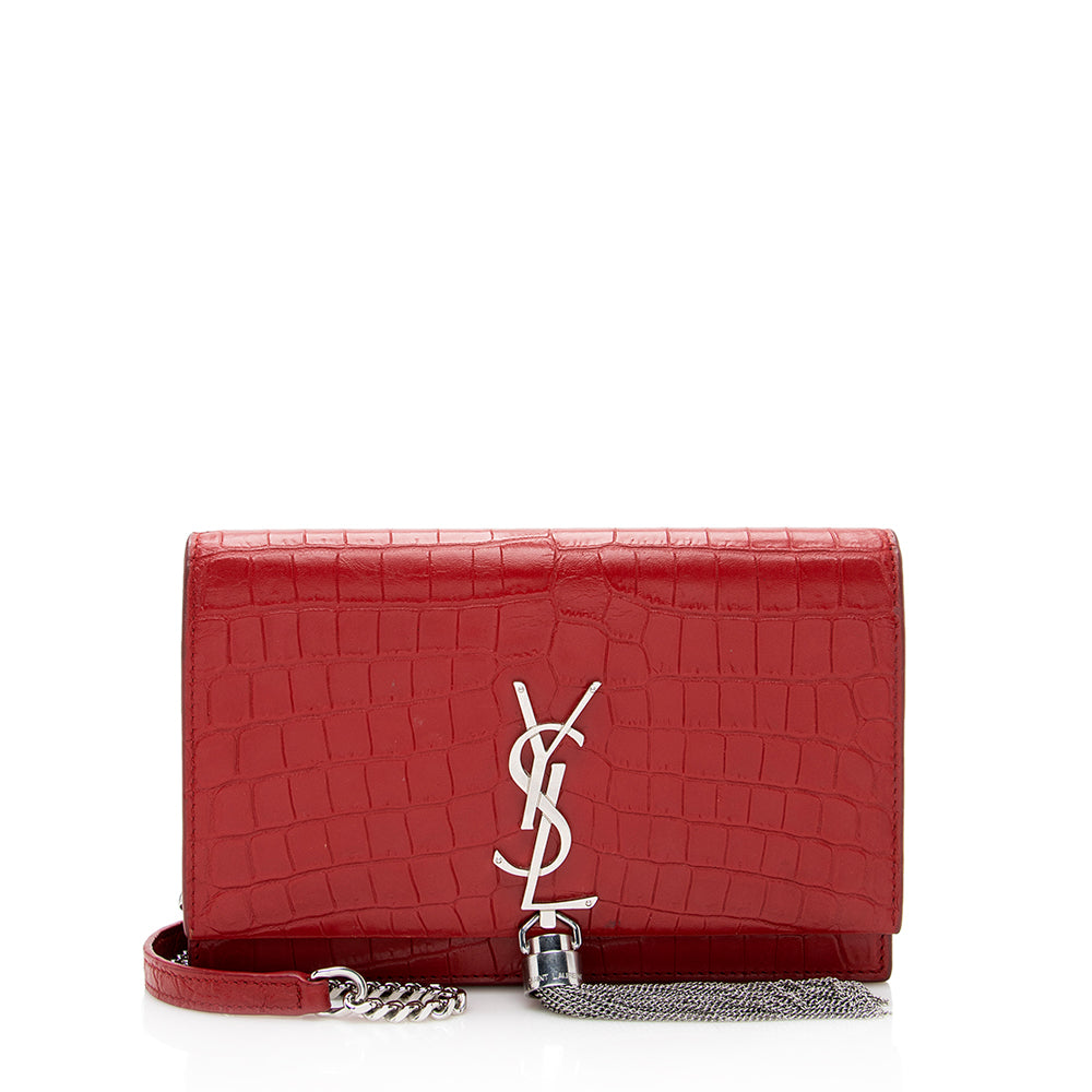 Saint Laurent Croc Embossed Leather Kate Tassel Shoulder Bag (SHF 18917)
