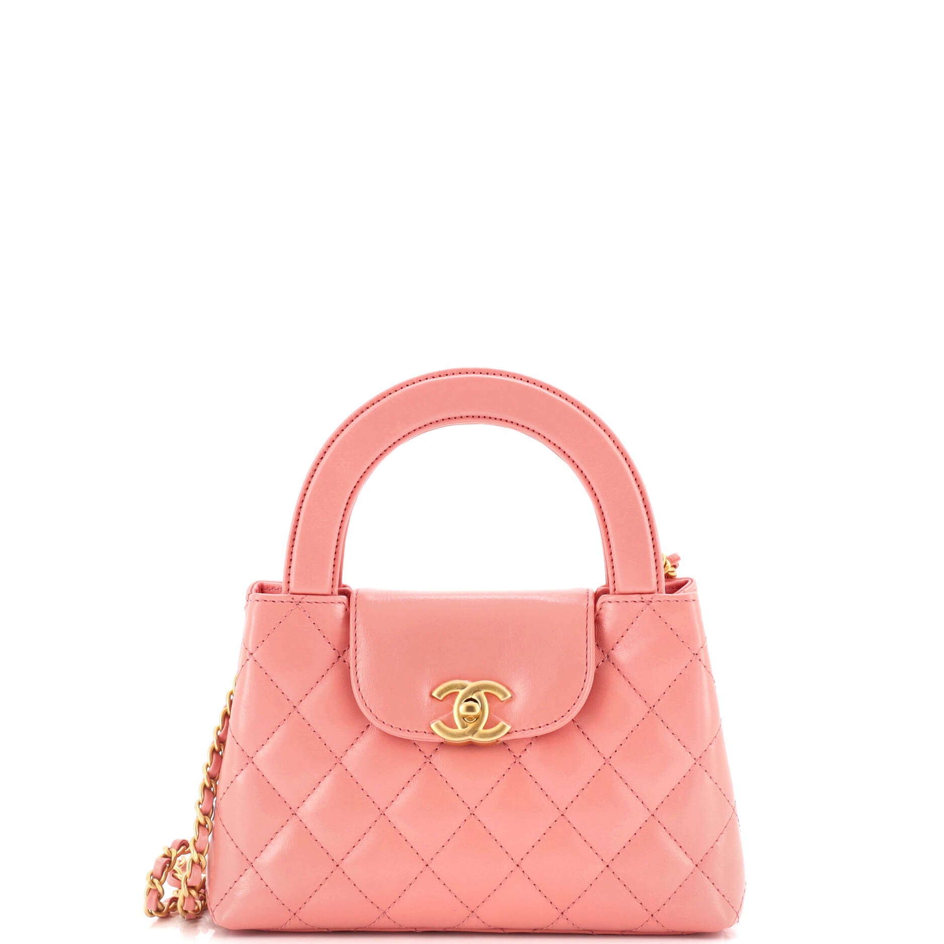 2860 Kelly Top Handle Shopping Bag Quilted Shiny Aged Calfskin Mini