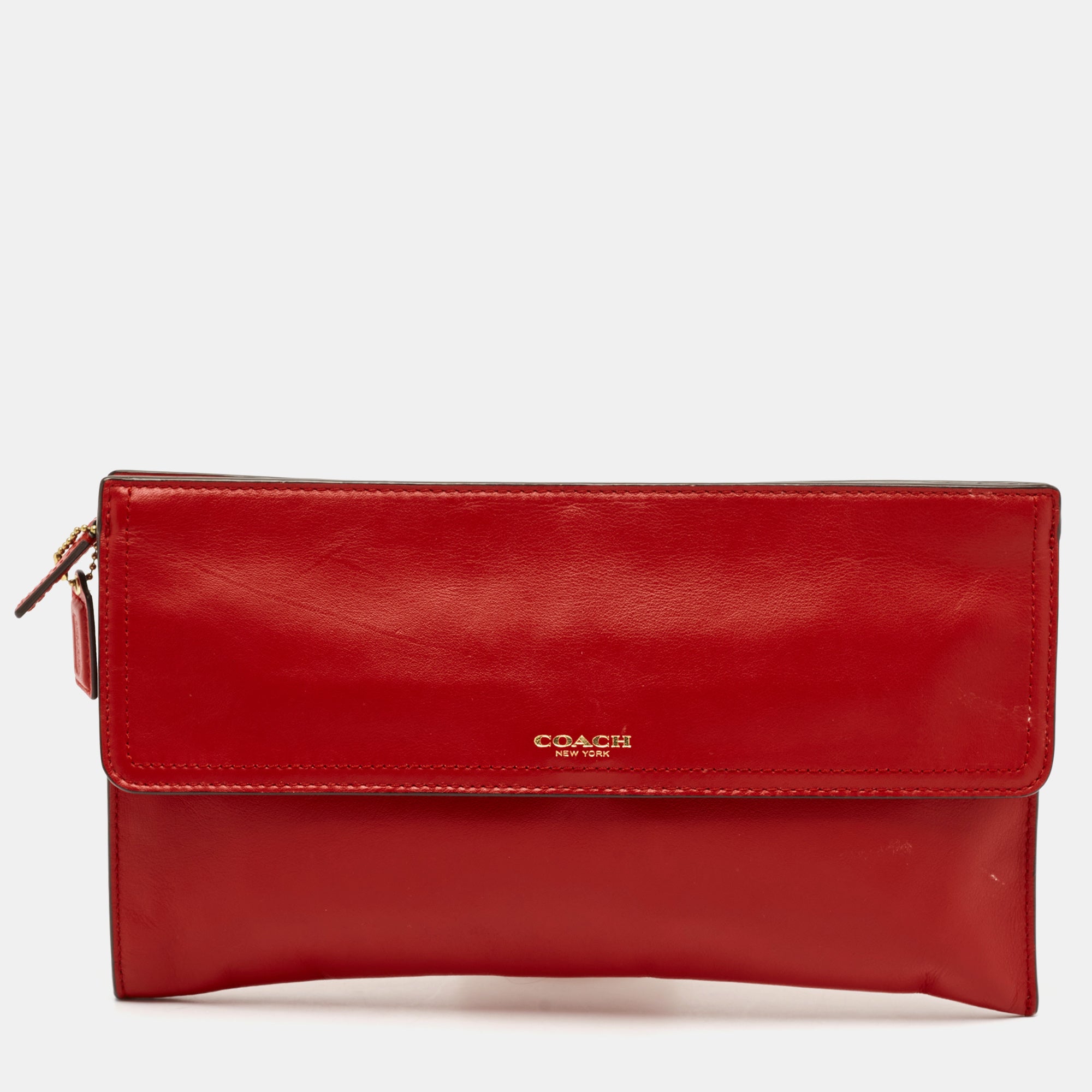 2613 Coach Red Leather Zip Clutch