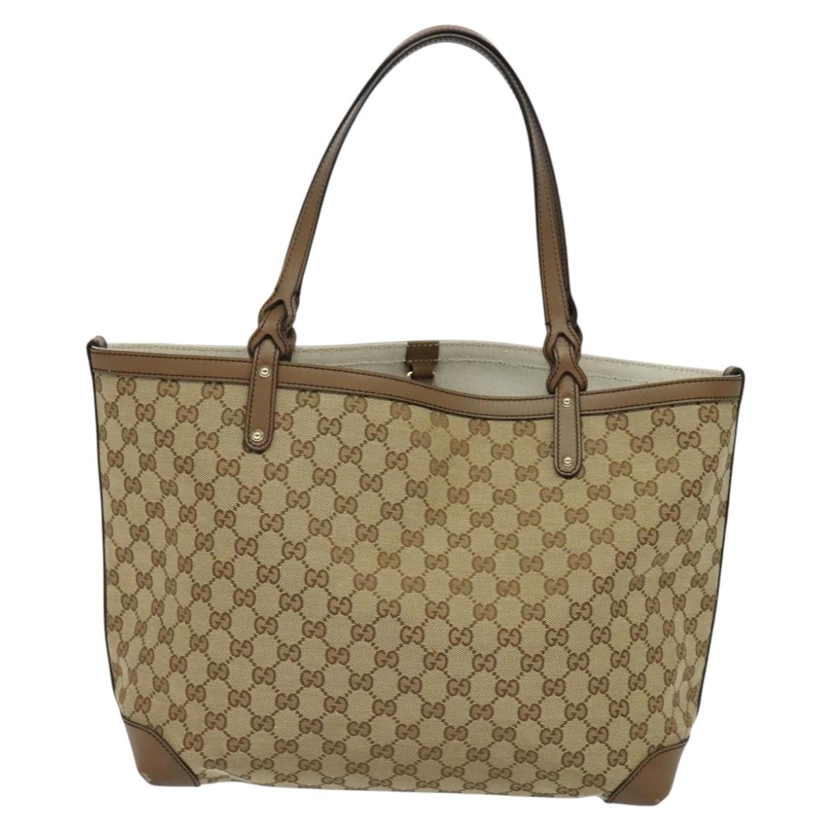 GUCCI GG Canvas Tote Bag Beige Gold 247209 Auth am8335