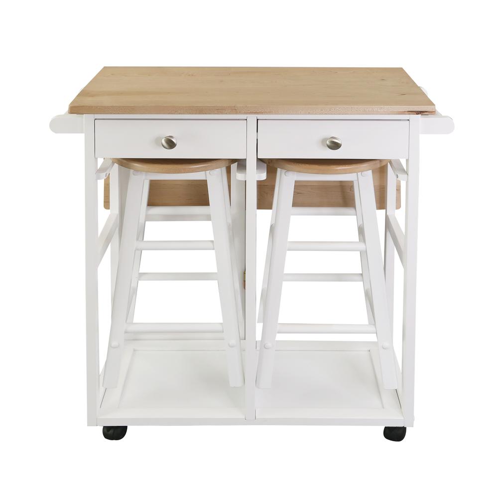 2736 Breakfast Cart with Drop Leaf Table American Maple Top Square White