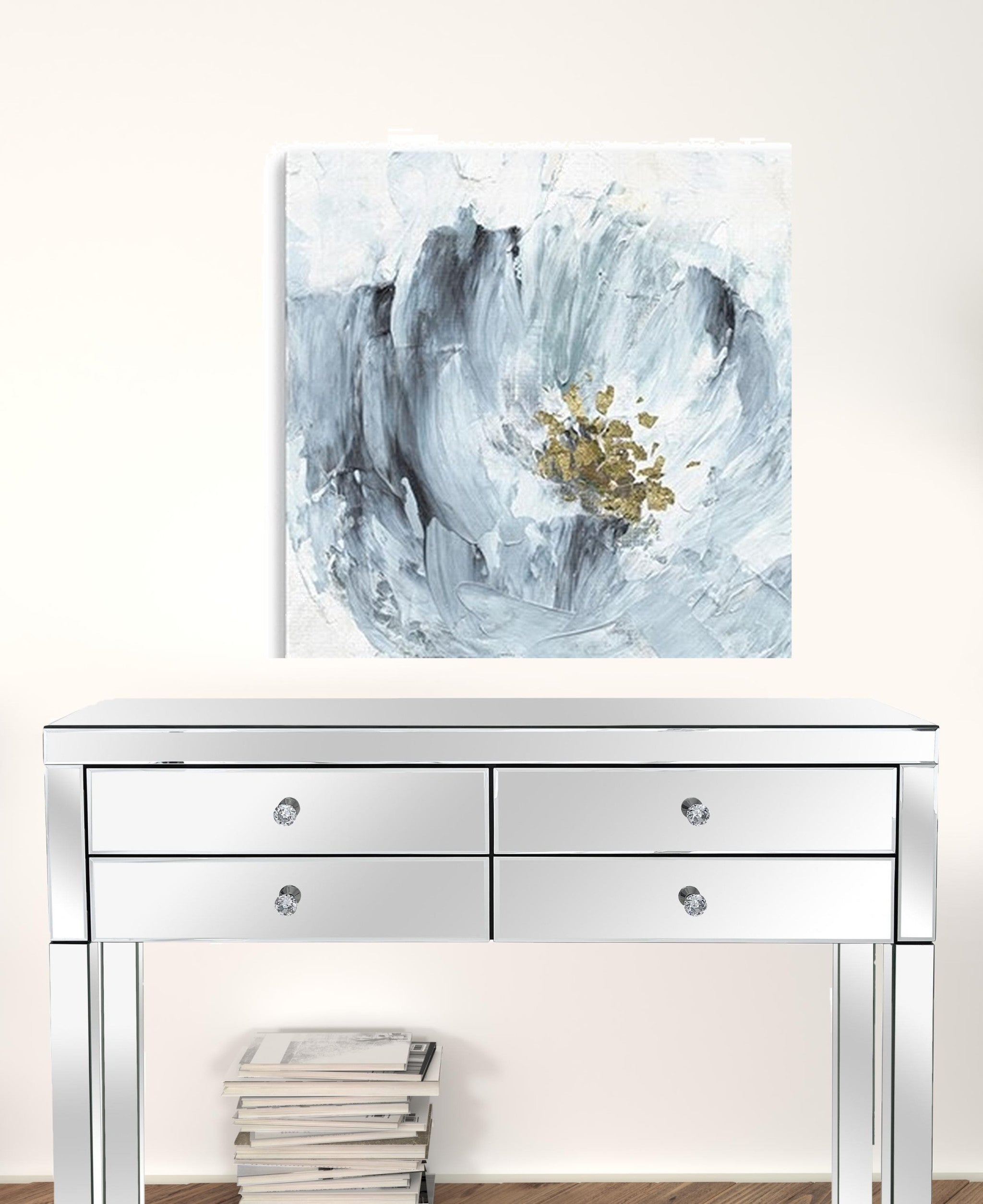 2736 30" x 30" Watercolor Abstract Gray Blue Flower Canvas Wall Art