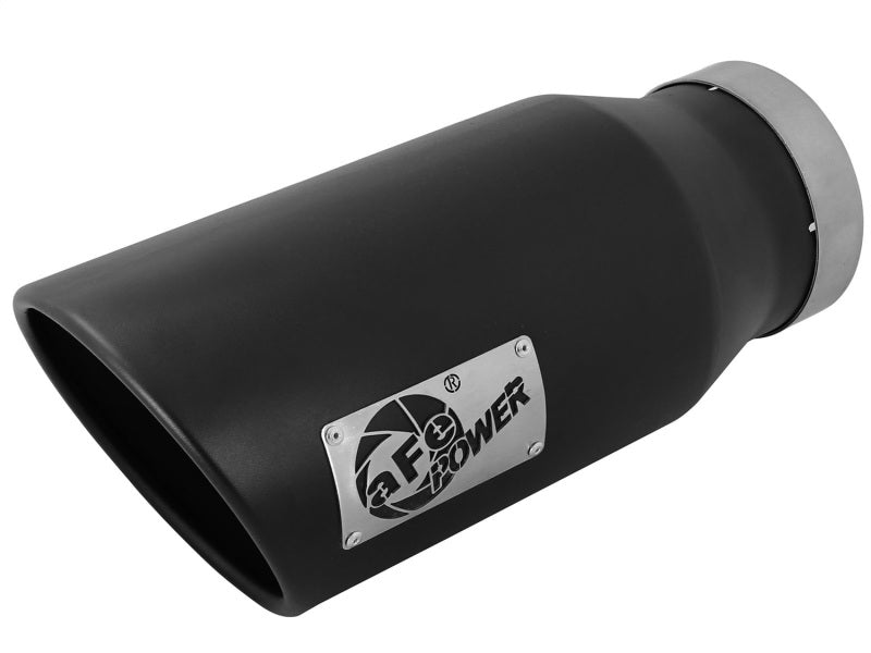 aFe POWER MACH Force Xp 5in 304 Stainless Steel Exhaust Tip 5In x 7Out x15Lin Bolt On Right Blk