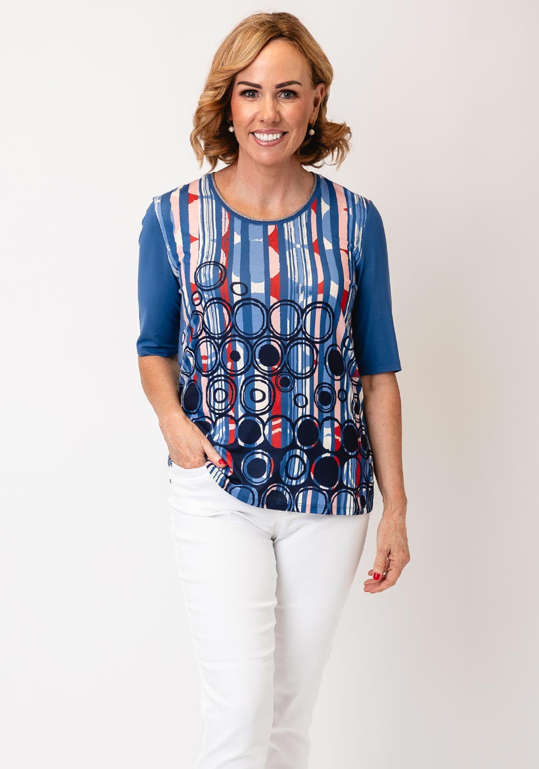 Barbara Lebek Abstract Print Top  Blue Multi