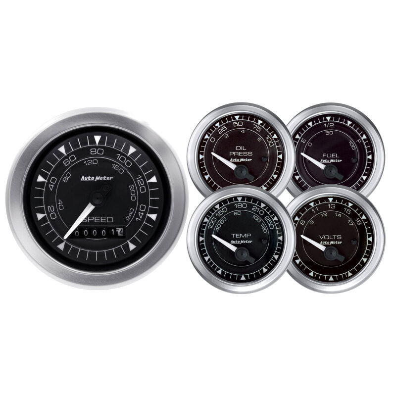 Autometer Chrono 3 3/8in & 2 1/16in Electronic Speedometer Gauge Kit   5 Piece