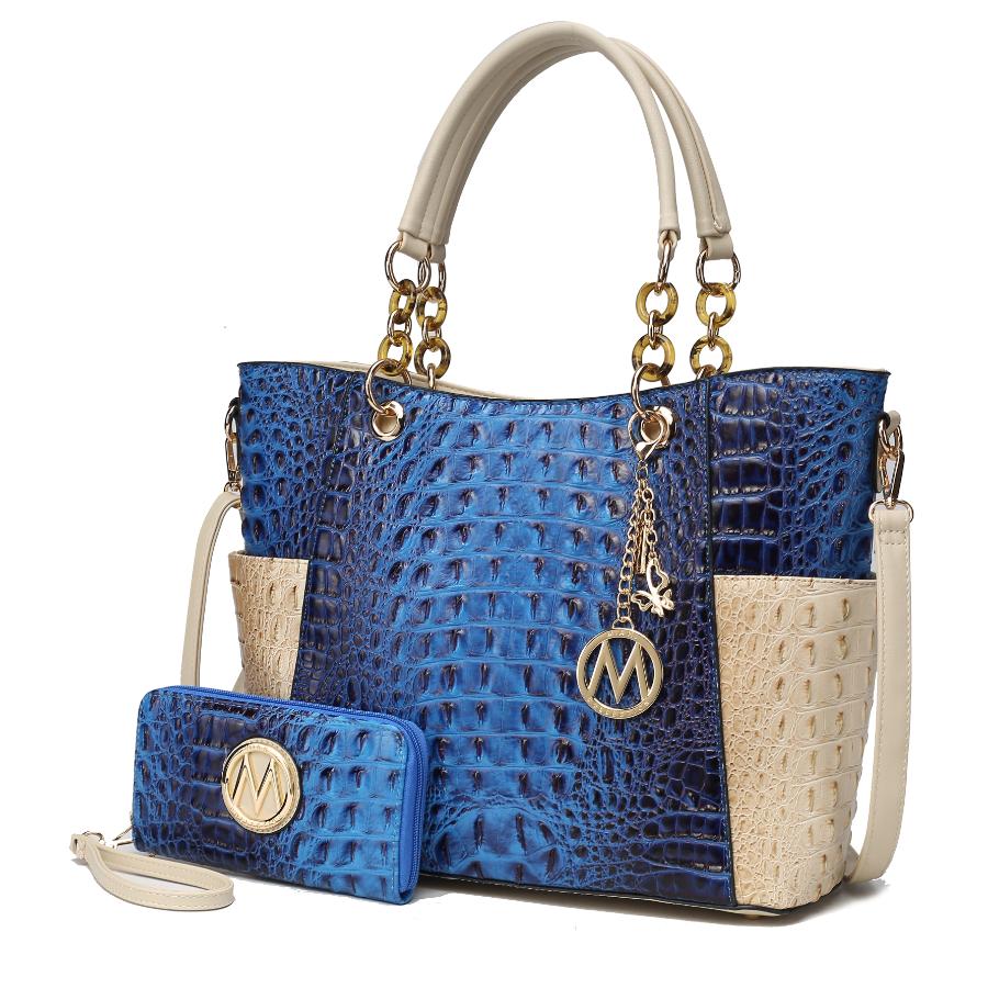 2320 Merlina Faux Crocodile Embossed Vegan Leather Women’s Tote Bag with matching Wallet  – 2 pieces