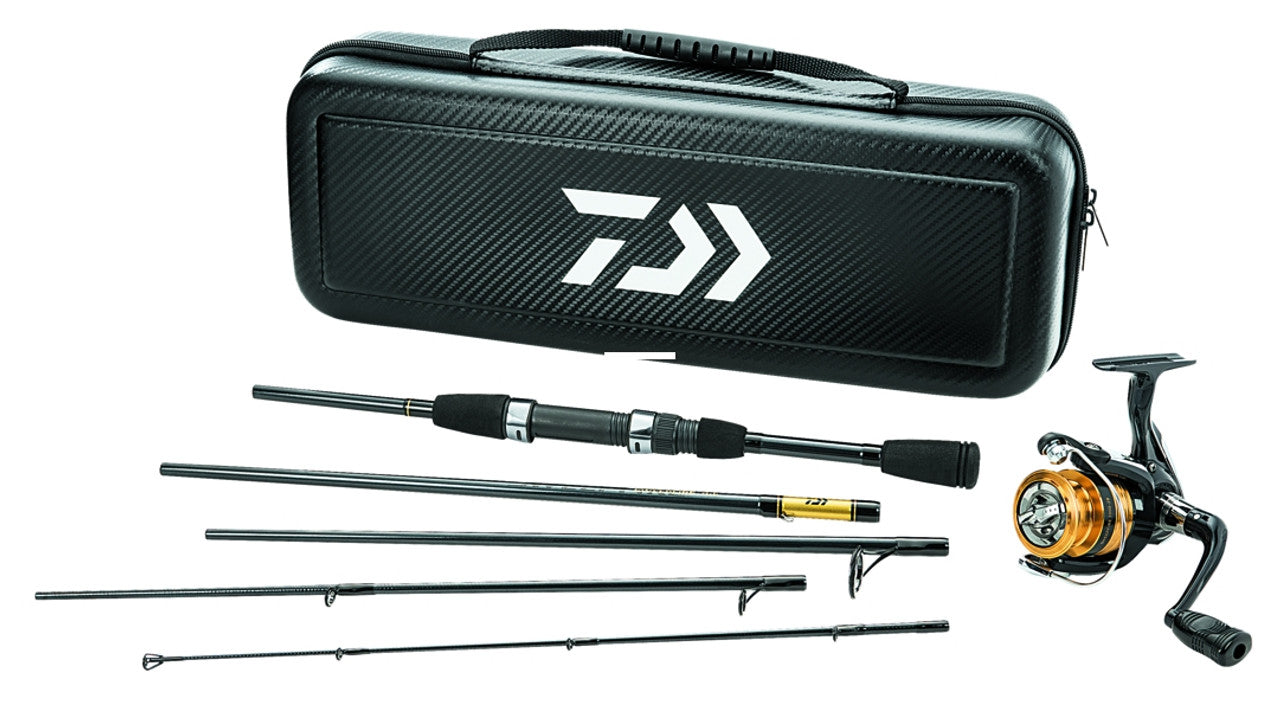 Daiwa Carbon Case Travel 5pc Rod, Pre Mounted Spinning Combo, Black