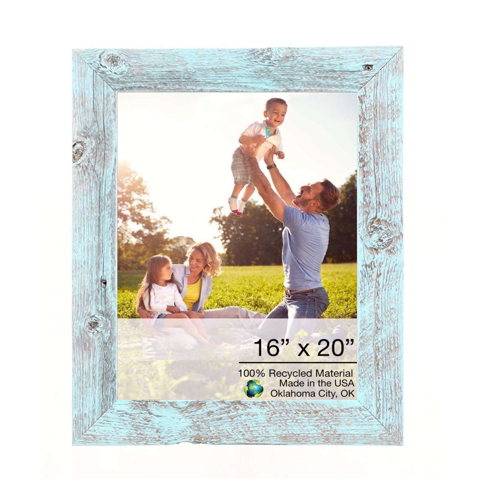 2736 16" X 20" Rustic Farmhouse Light Aqua Blue Wood Frame