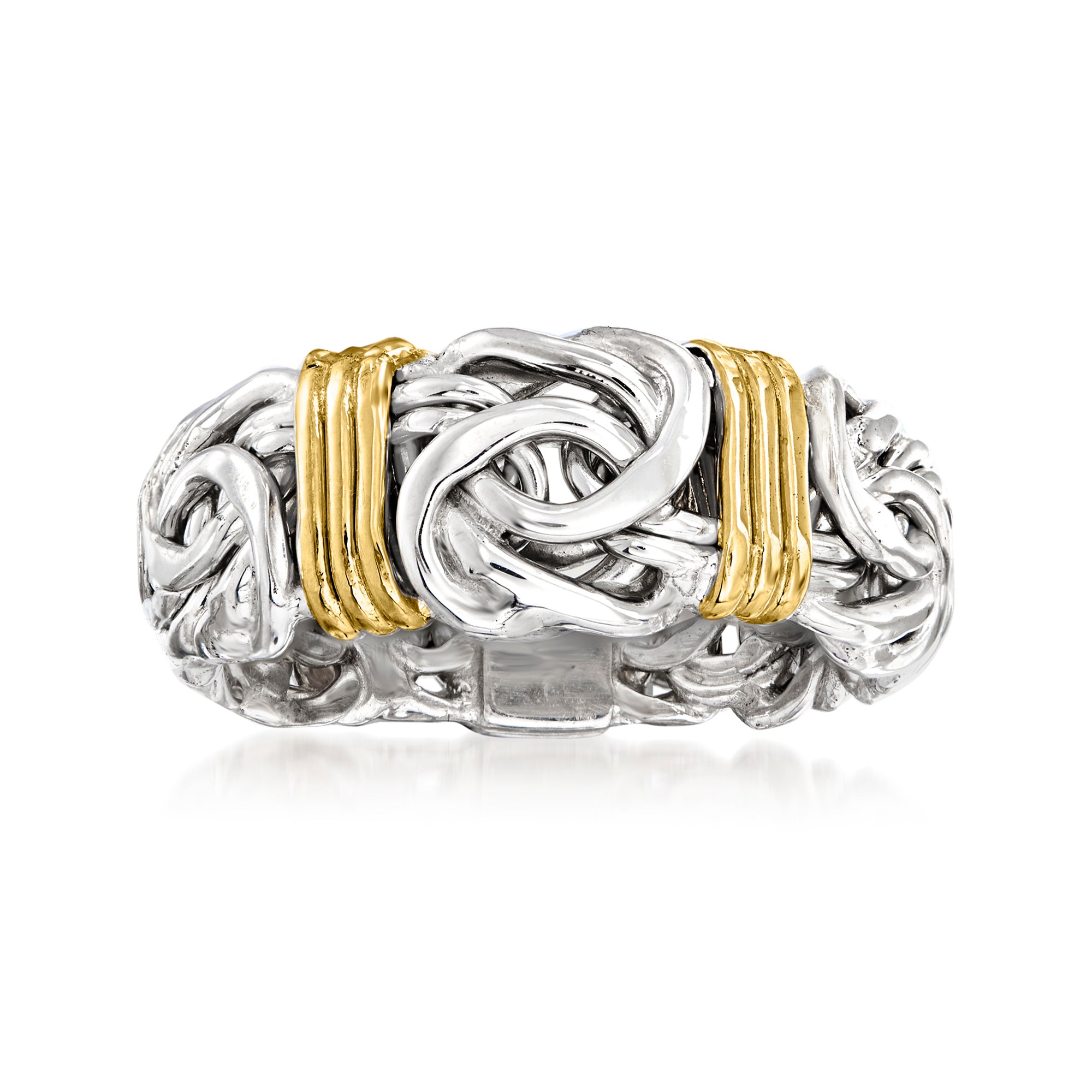 2023 Ross Simons Sterling Silver Byzantine Ring With 14kt Gold Stations