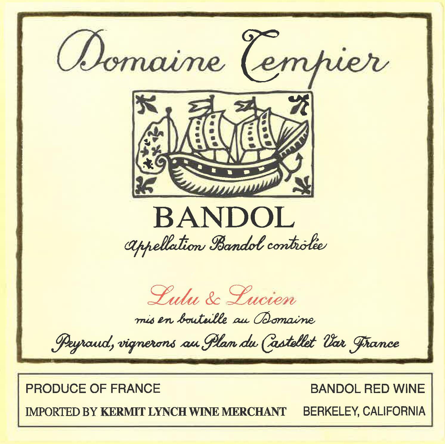 WINEBOW Domaine Tempier Bandol Rouge 'Lulu & Lucien' 2021   750ml