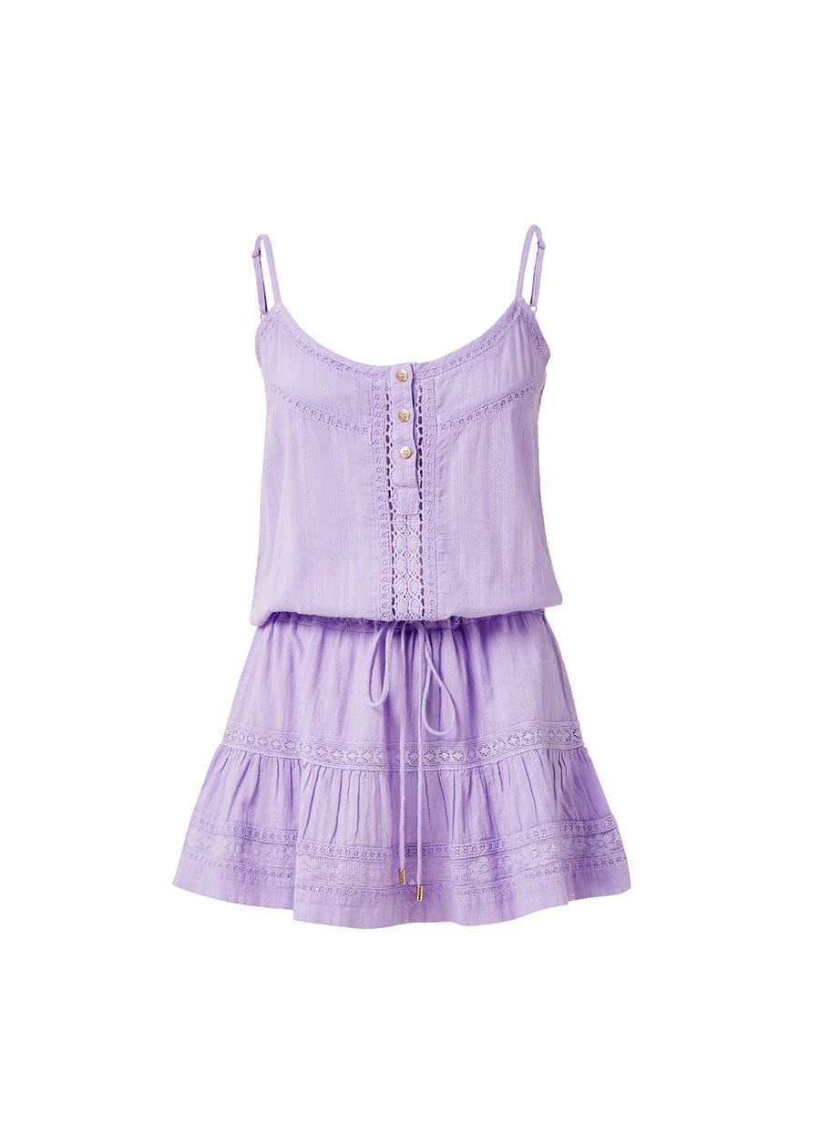 MELISSA ODABASH Kelly Crochet Draw String Short Dress Lavender