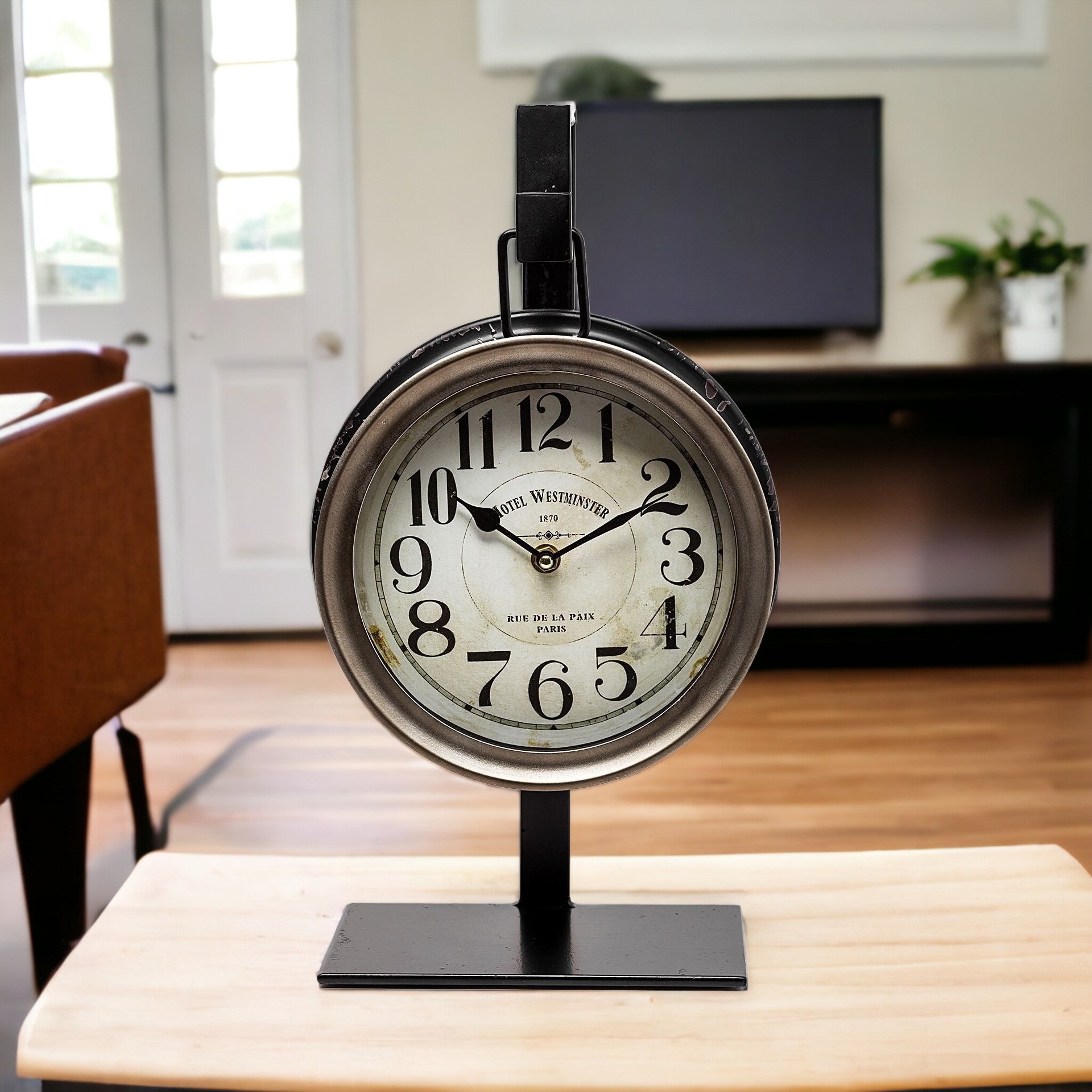 2736 Metallic Brown Metal Hanging Desk Table Clock