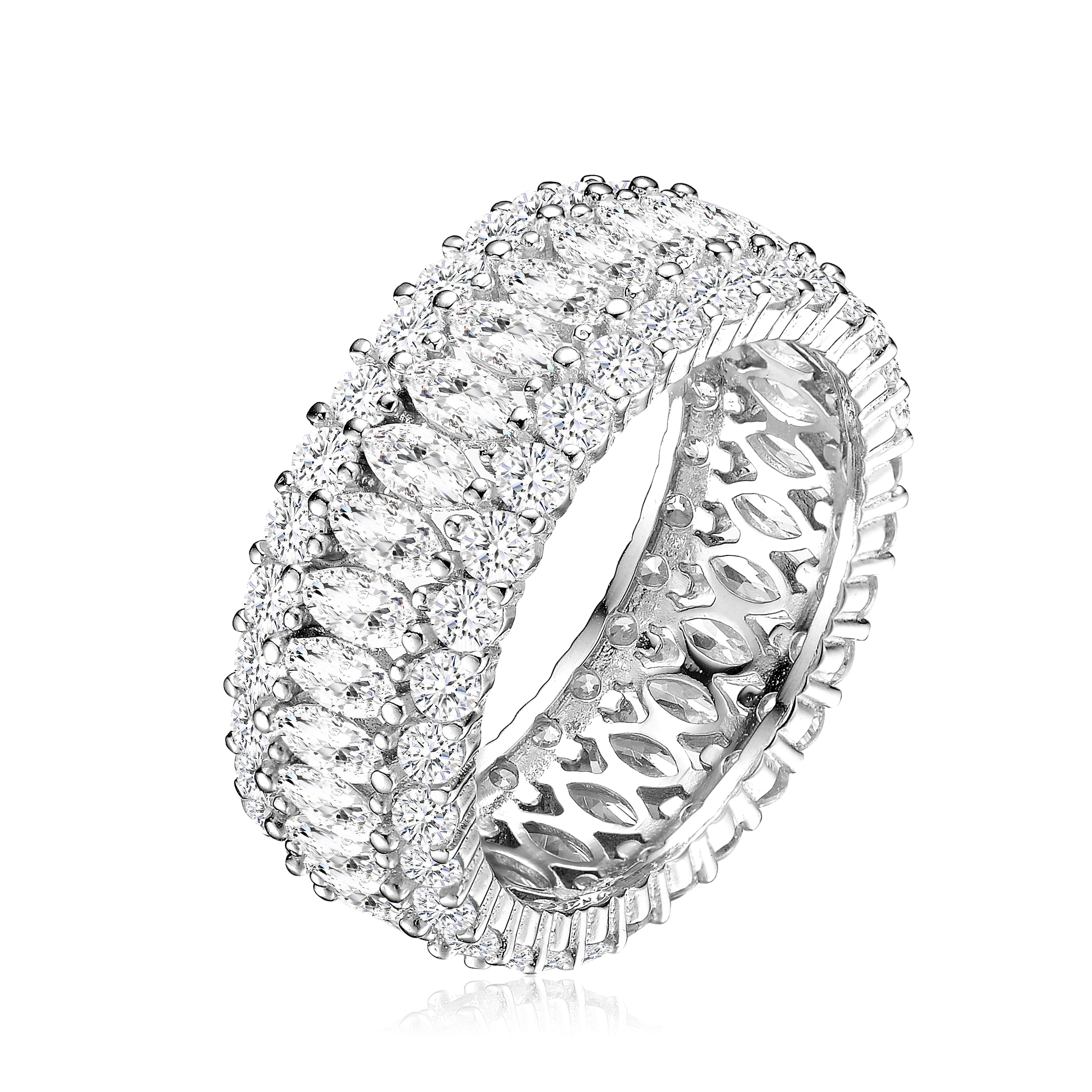 2121 GENEVIVE Sterling Silver Clear Marquise Cubic Zirconia Eternity Ring