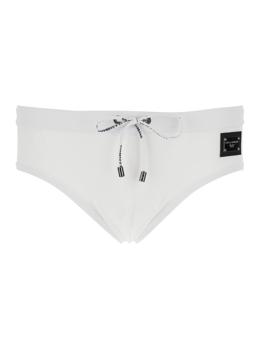 DOLCE & GABBANA White Swimwear With Logo Drawstring And Logo Tag In Tech Fabric Man