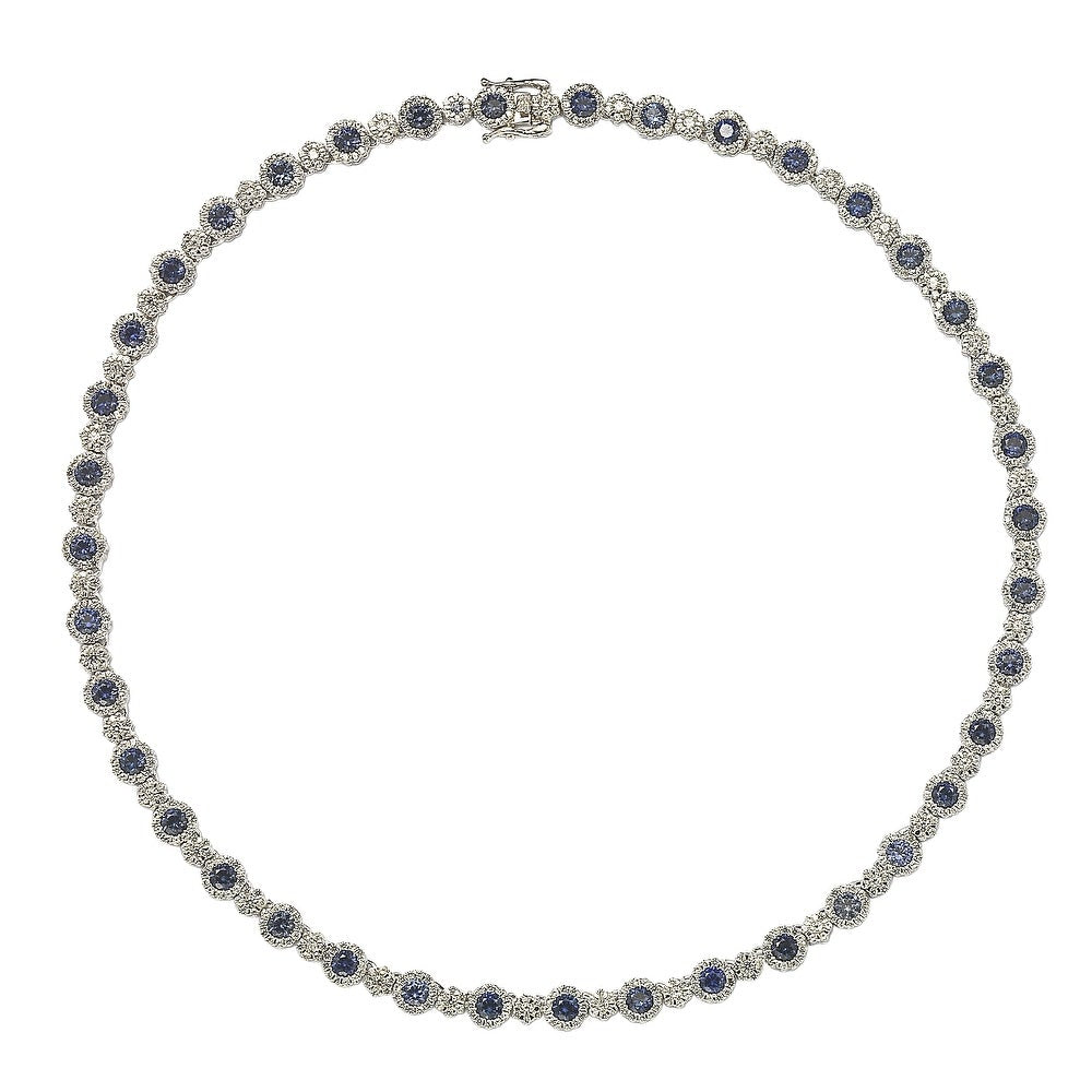 2008 Suzy Levian Sterling Silver Sapphire and Diamond Accent Tennis Necklace